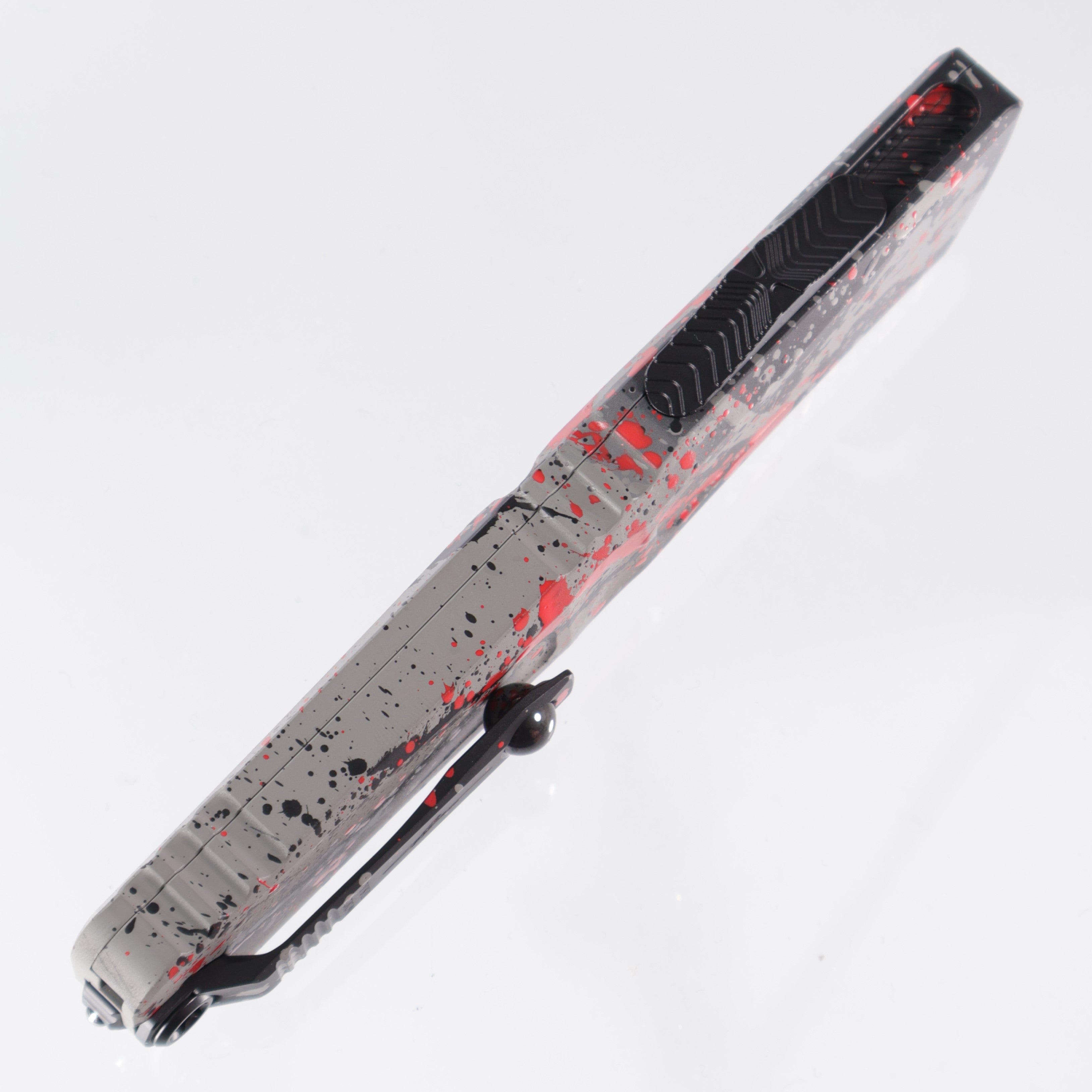 Microtech Combat Troodon Gen3 - M390MK Double Edge - Bull Shark Gray w/ Black & Red Splatter - Gen III - 1142-1 BGBK RDSPLS