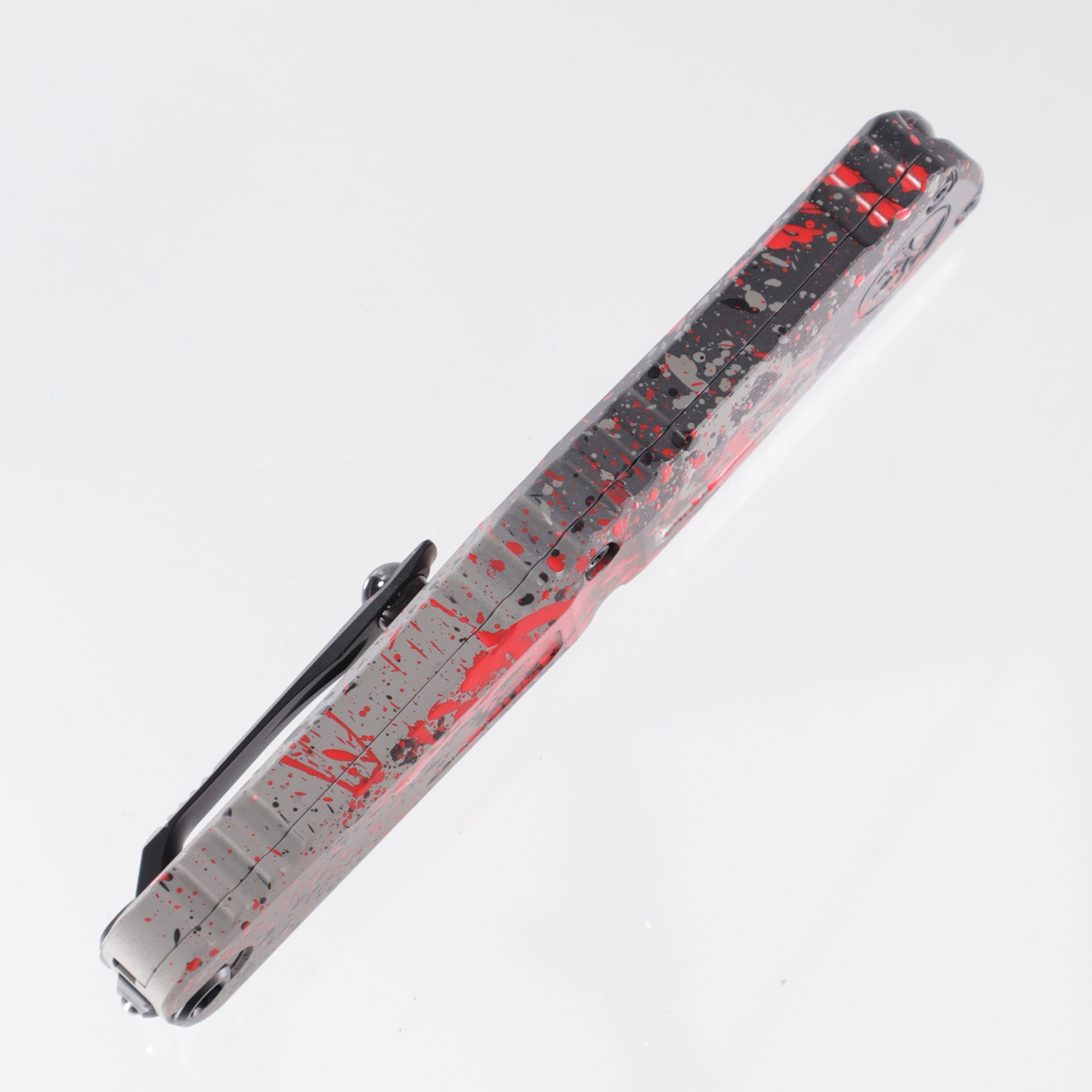 Microtech Combat Troodon Gen3 - M390MK Double Edge - Bull Shark Gray w/ Black & Red Splatter - Gen III - 1142-1 BGBK RDSPLS