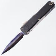 Microtech UTX-85 Gen 3 - Blued Baker Forge Damascus & Hefted Black Handle- Blue Ti Accents & Bronzed Hardware - Marfione Select - Gen III 1232-16MS2