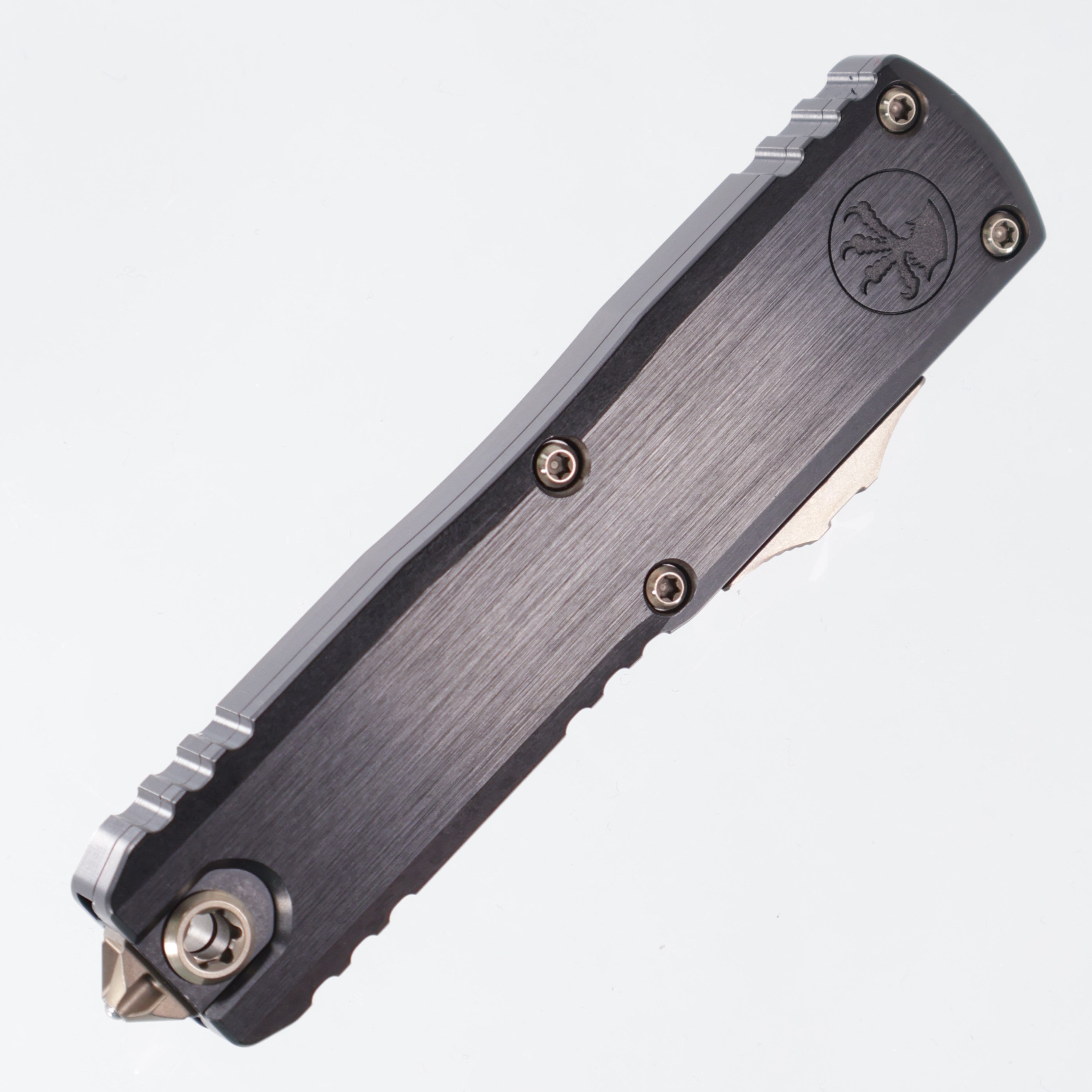 Microtech UTX-85 Gen 3 - Blued Baker Forge Damascus & Hefted Black Handle - Purple Ti Accents & Bronzed Hardware - Marfione Select - Gen III 1232-16MS3
