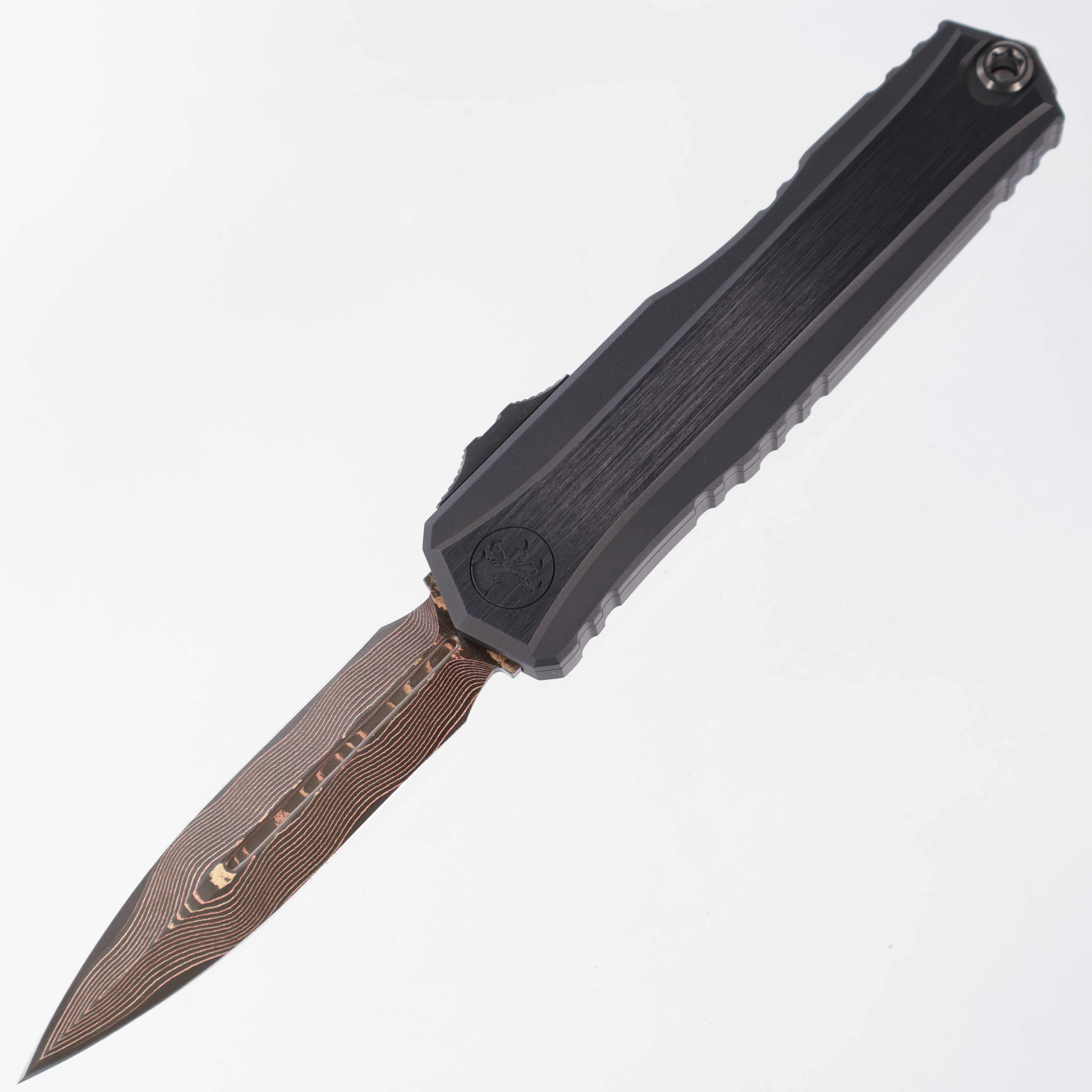 Microtech Cypher 2 - Baker Forge Damascus & Hefted Alloy Handle - Bronze Ti Accents & DLC Hardware - Marfione Select - II 1242-16MS3