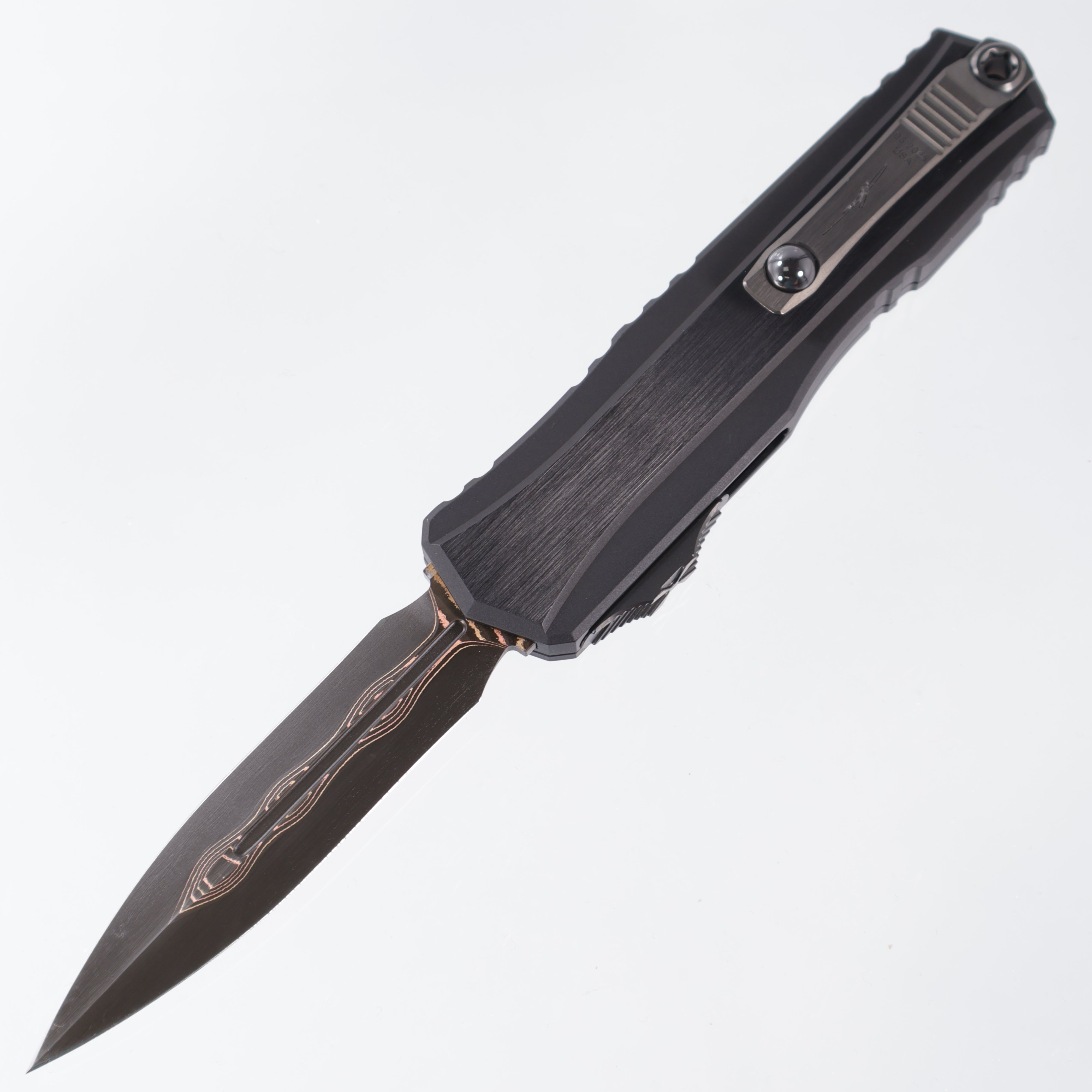 Microtech Cypher 2 - Baker Forge Damascus & Hefted Alloy Handle - Bronze Ti Accents & DLC Hardware - Marfione Select - II 1242-16MS3