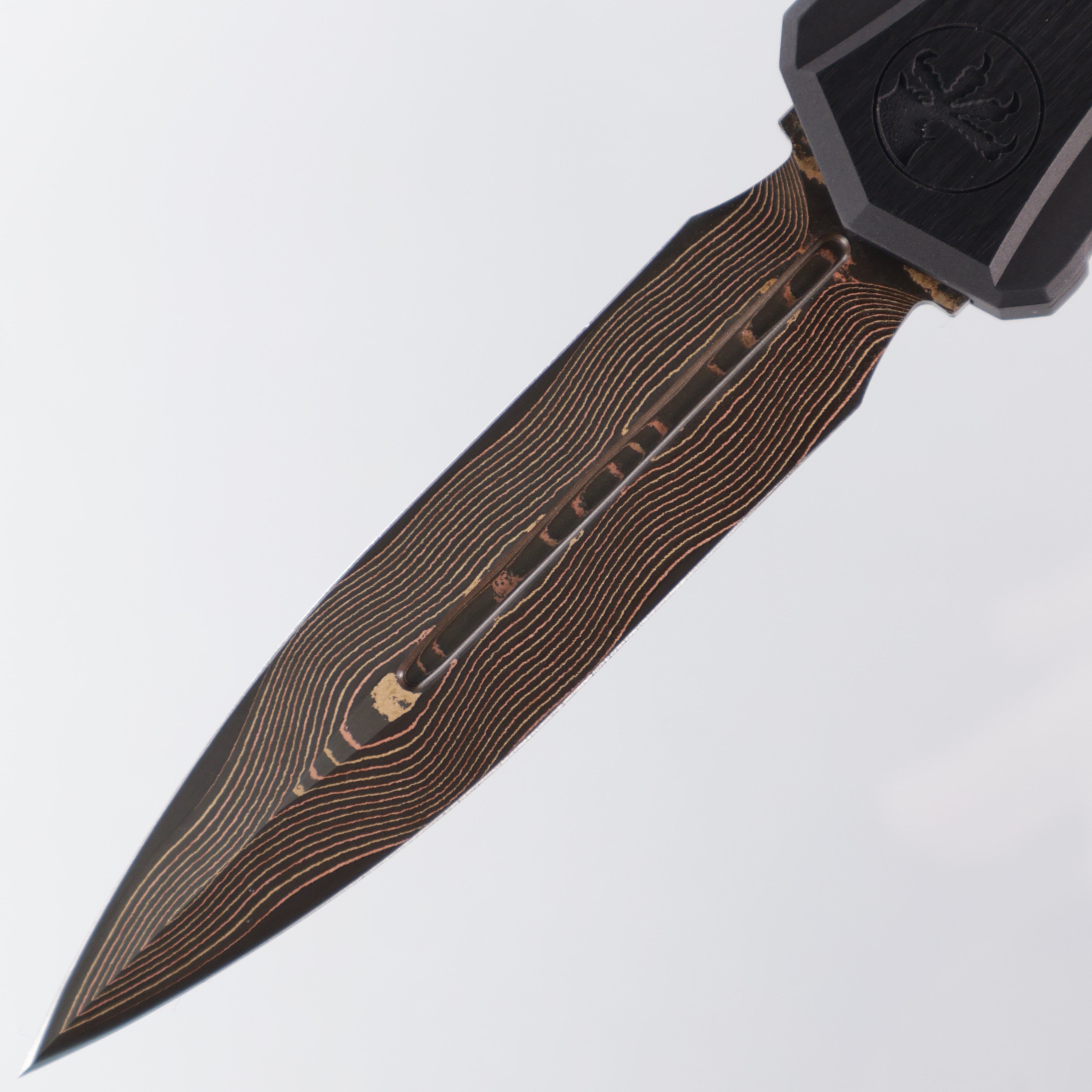 Microtech Cypher 2 - Baker Forge Damascus & Hefted Alloy Handle - Bronze Ti Accents & DLC Hardware - Marfione Select - II 1242-16MS3