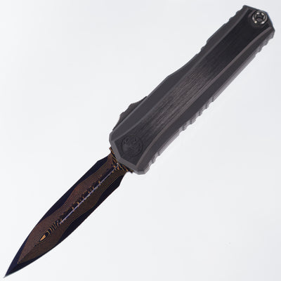 Microtech Cypher 2 - Blued Baker Forge Damascus & Hefted Alloy Handle - Blue Ti Accents & DLC Hardware - Marfione Select - II 1242-16MS4