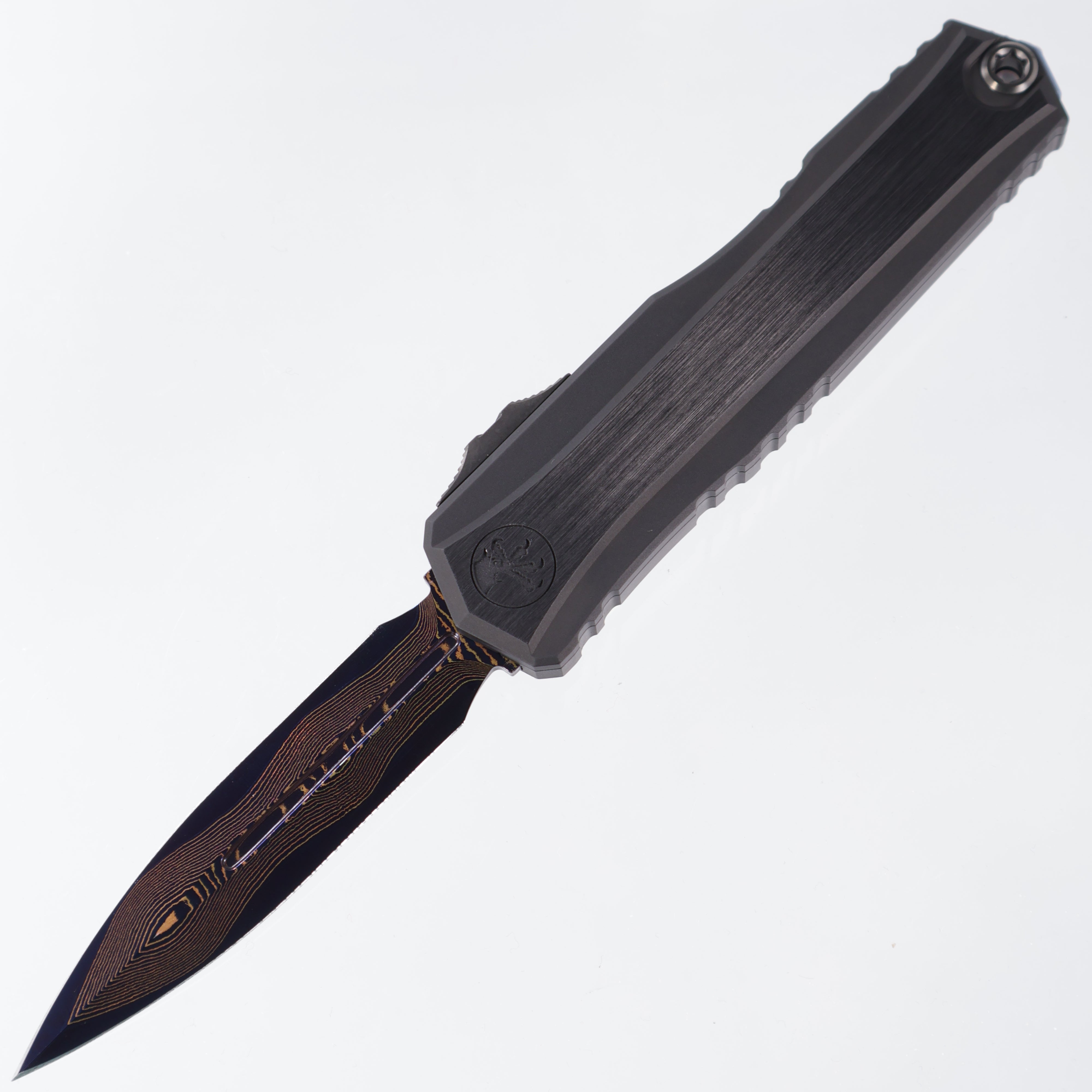 Microtech Cypher 2 - Blued Baker Forge Damascus & Hefted Alloy Handle - Blue Ti Accents & DLC Hardware - Marfione Select - II 1242-16MS4
