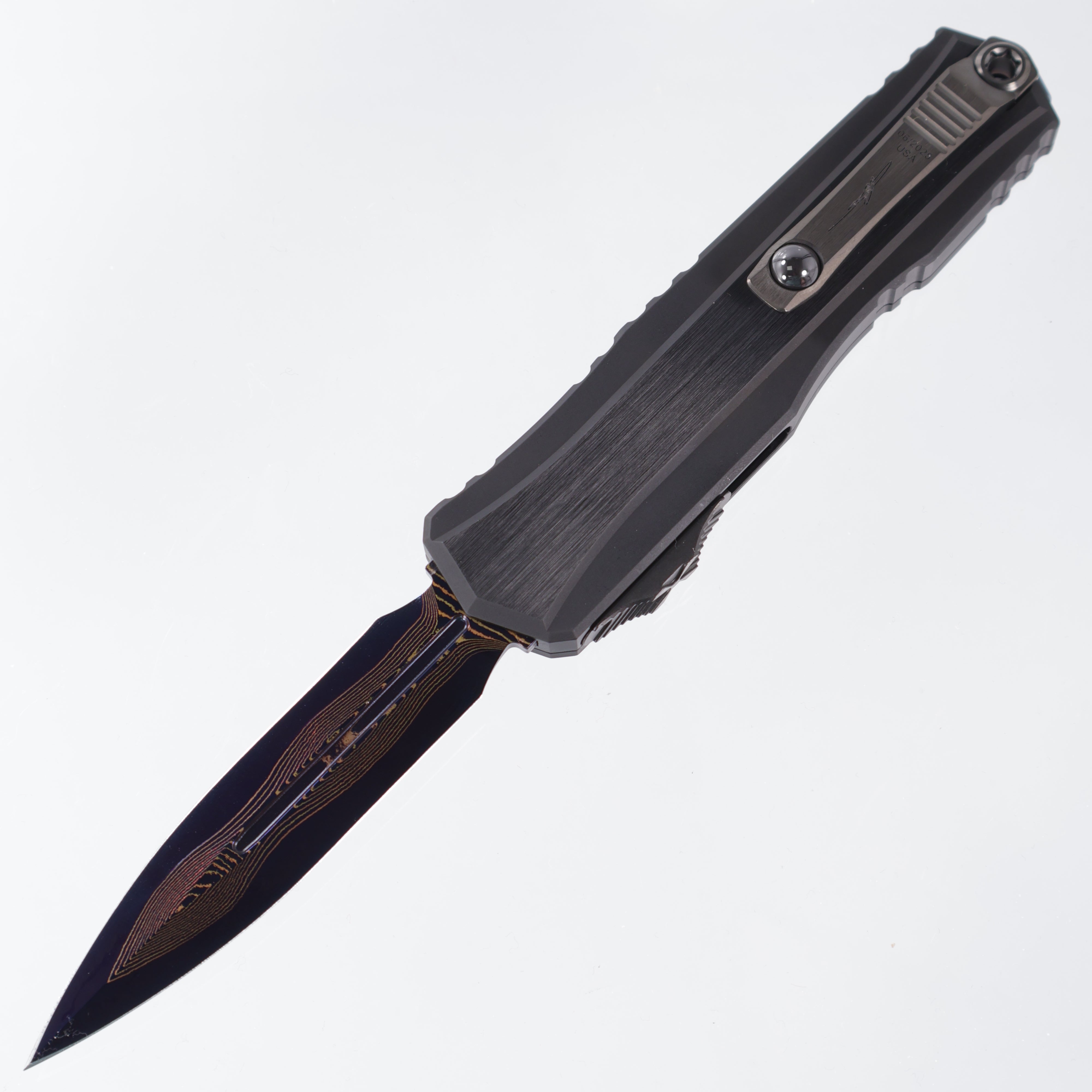 Microtech Cypher 2 - Blued Baker Forge Damascus & Hefted Alloy Handle - Blue Ti Accents & DLC Hardware - Marfione Select - II 1242-16MS4