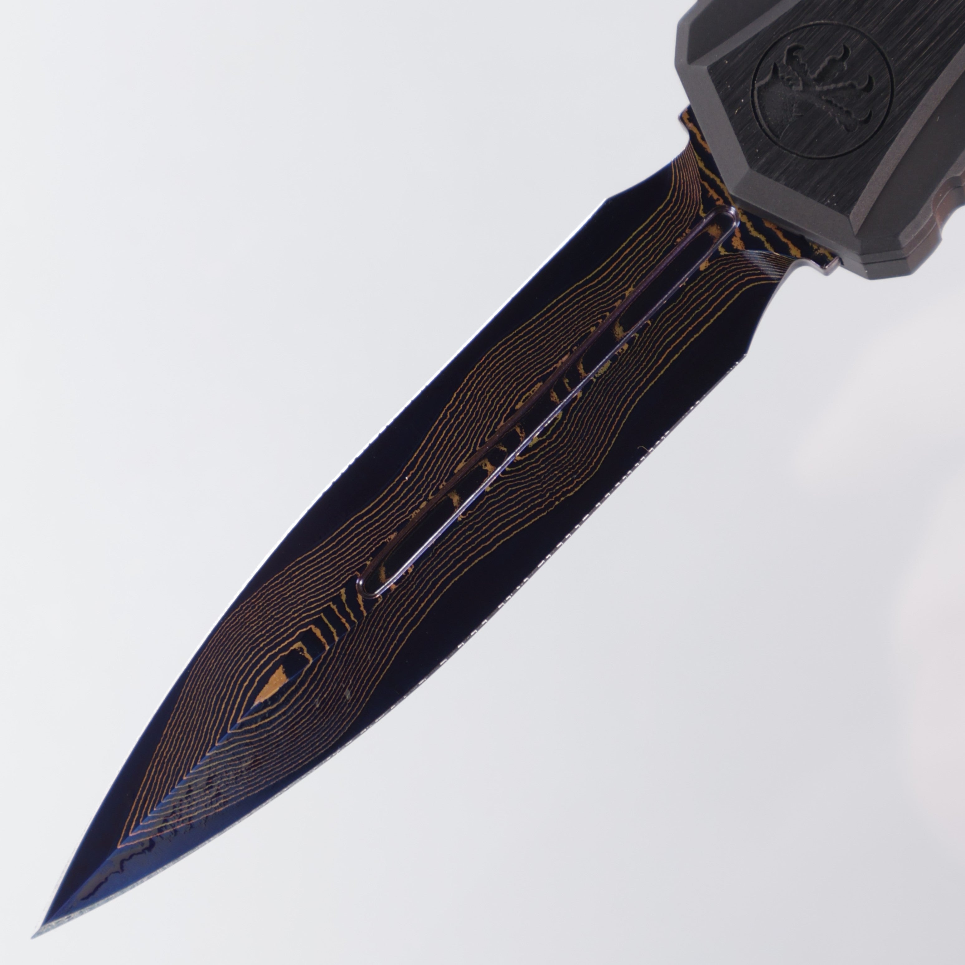 Microtech Cypher 2 - Blued Baker Forge Damascus & Hefted Alloy Handle - Blue Ti Accents & DLC Hardware - Marfione Select - II 1242-16MS4