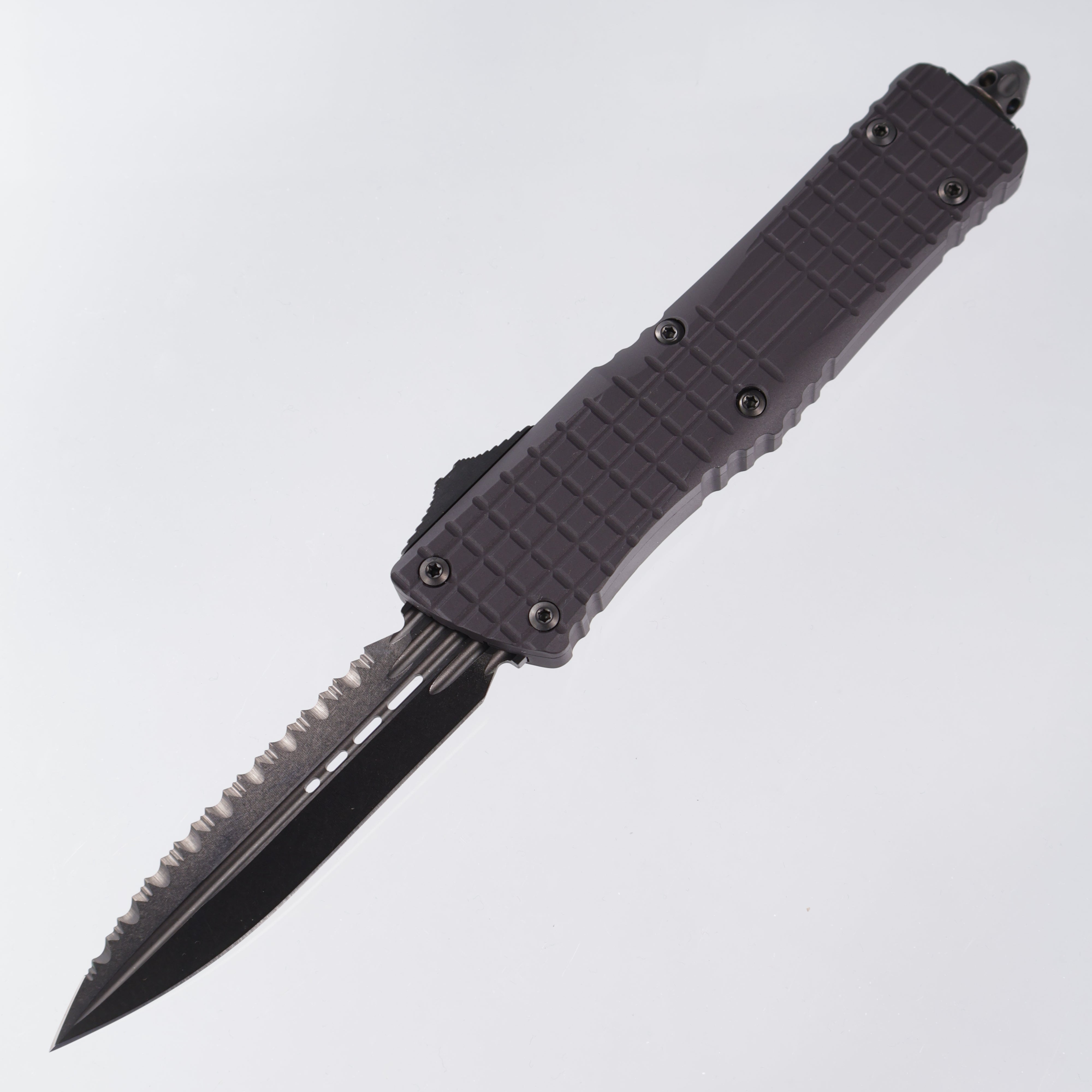 Microtech Combat Troodon Delta D/E Shadow - Black Handle & Blade Double Partial Serrations - 142-2CT-DSH