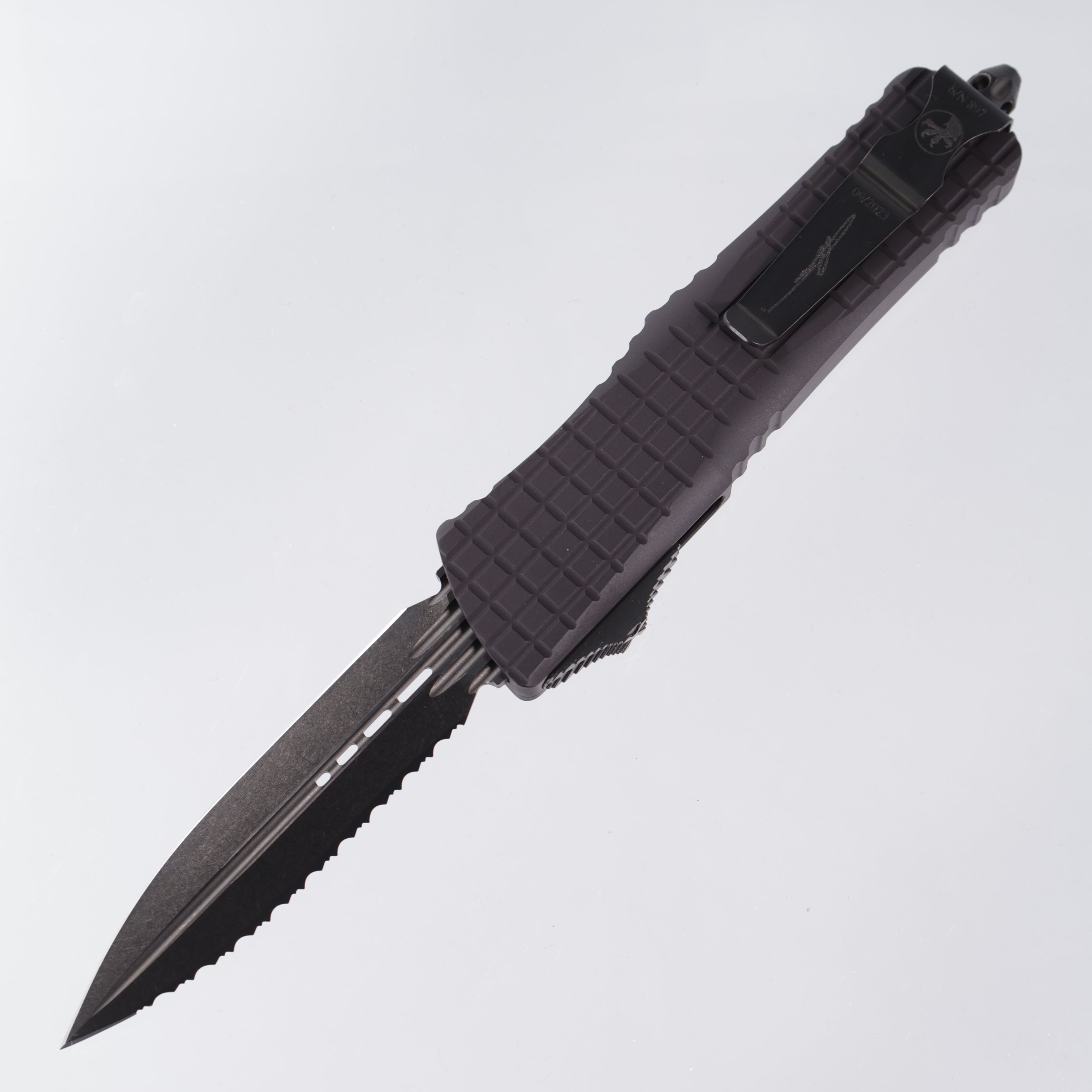 Microtech Combat Troodon Delta D/E Shadow - Black Handle & Blade Double Partial Serrations - 142-2CT-DSH