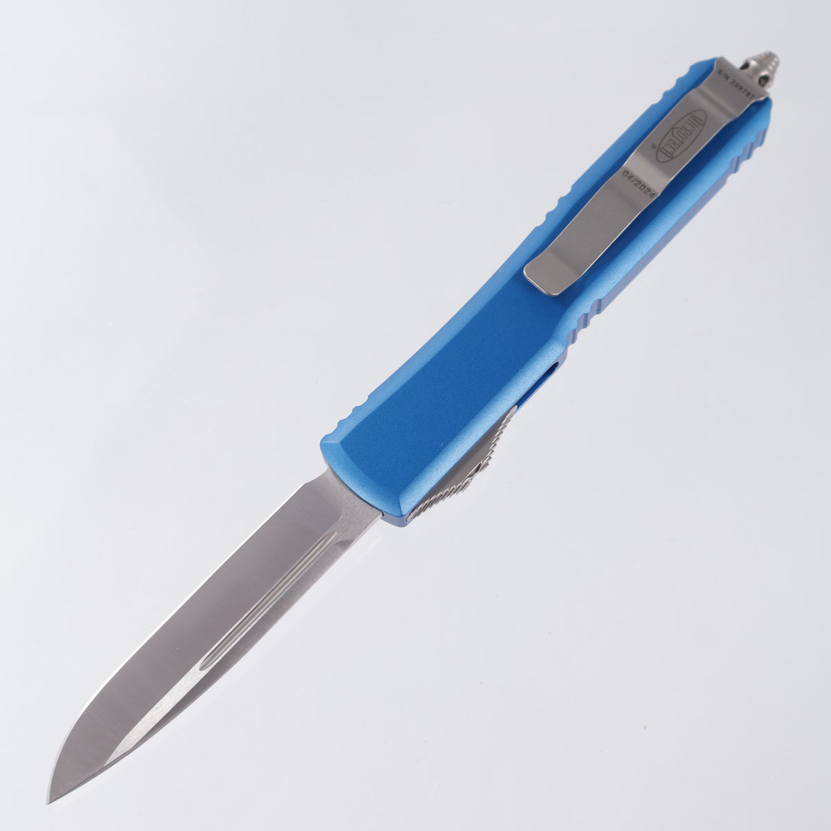 Microtech Colors Microtech Ultratech - Blue Aluminum - Single Edge Satin M390 - 121-4 B ...
