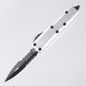 Microtech UTX-85 - Clear Aluminum Handle - Black Double Edge, Partial Serrate M390 - 232-2 CR