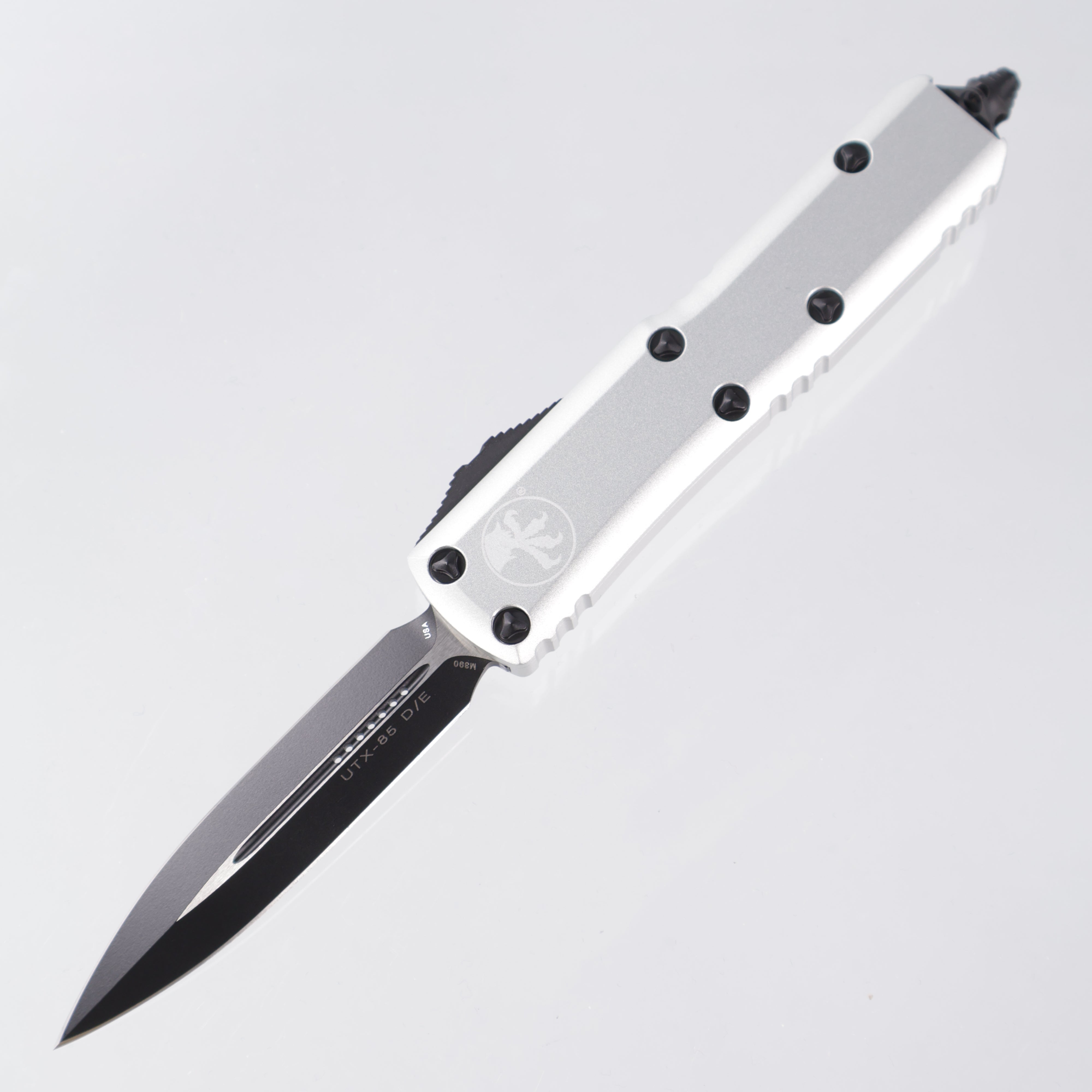Microtech UTX-85 - Black Double Edge M390 - Clear Aluminum - 232-1 CR