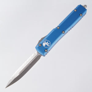 Microtech Ultratech - Double Edge Stonewash, Full Serrate M390 - Blue Aluminum - 122-12 BL