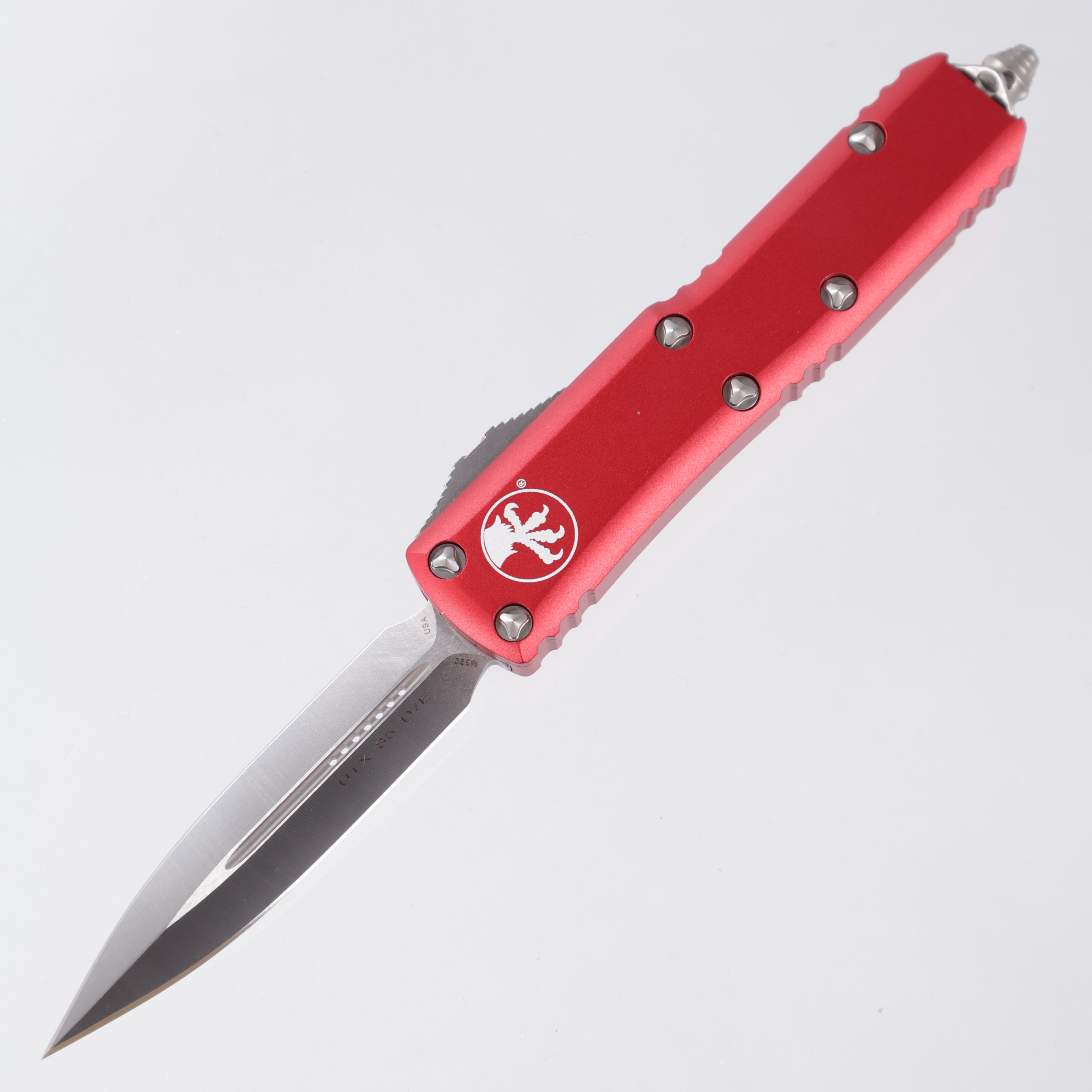 Microtech UTX-85 - Double Edge Satin M90 - Red Aluminum - 232-4 RD – BR-OP