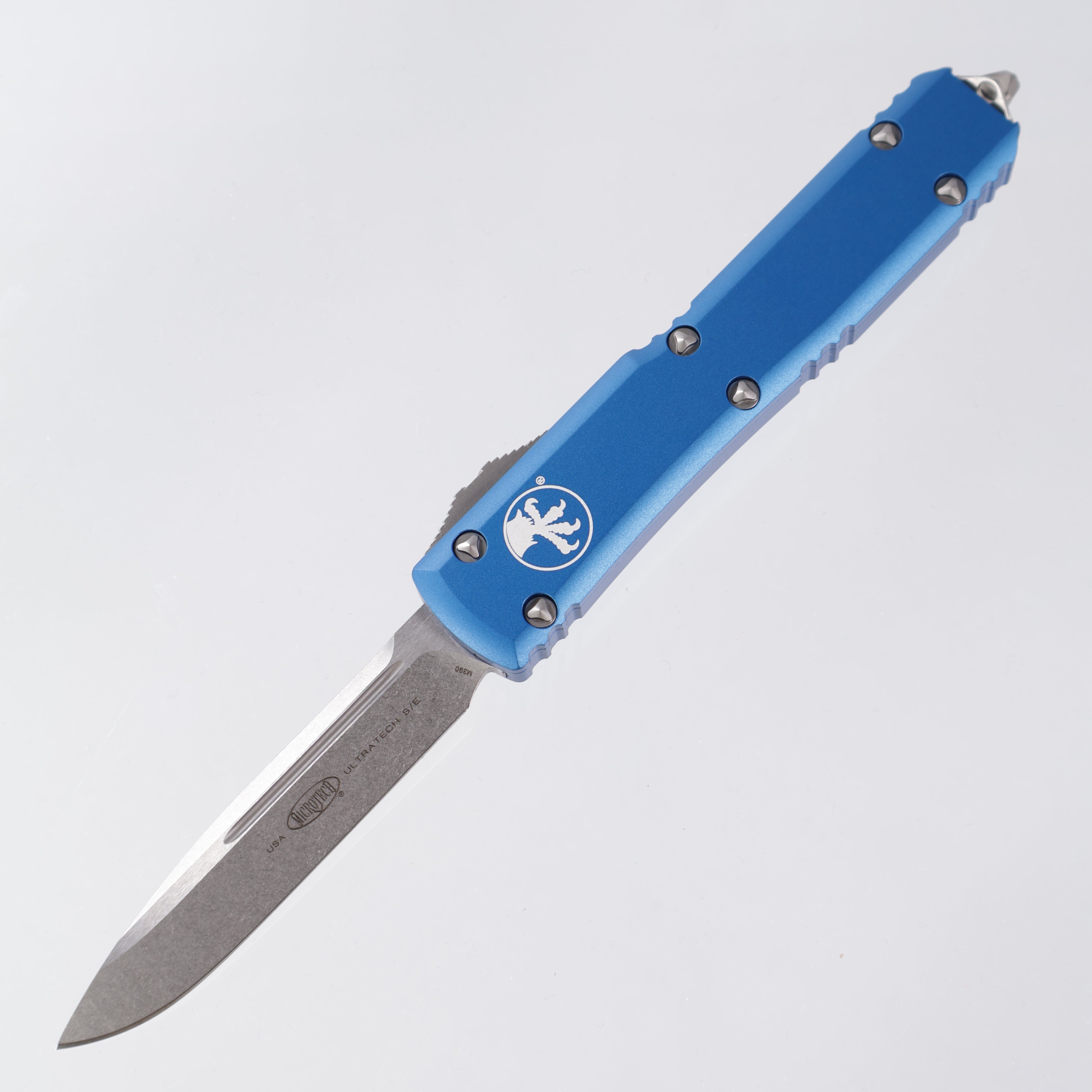 Microtech Ultratech - Blue Aluminum - Single Edge Stonewash M390 - 121-10 BL