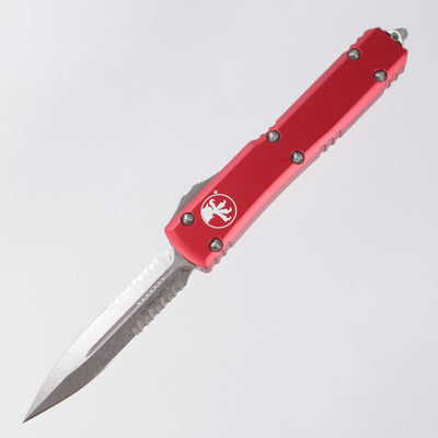 Microtech Ultratech - Red Aluminum - Double Edge Stonewash, Partial Serrate M390 - 122-11 RD