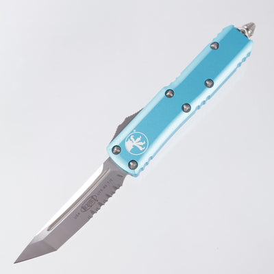 Microtech UTX-85 Tanto - Turquoise Aluminum - Satin Partial Serrate M390 - 233-5 TQ