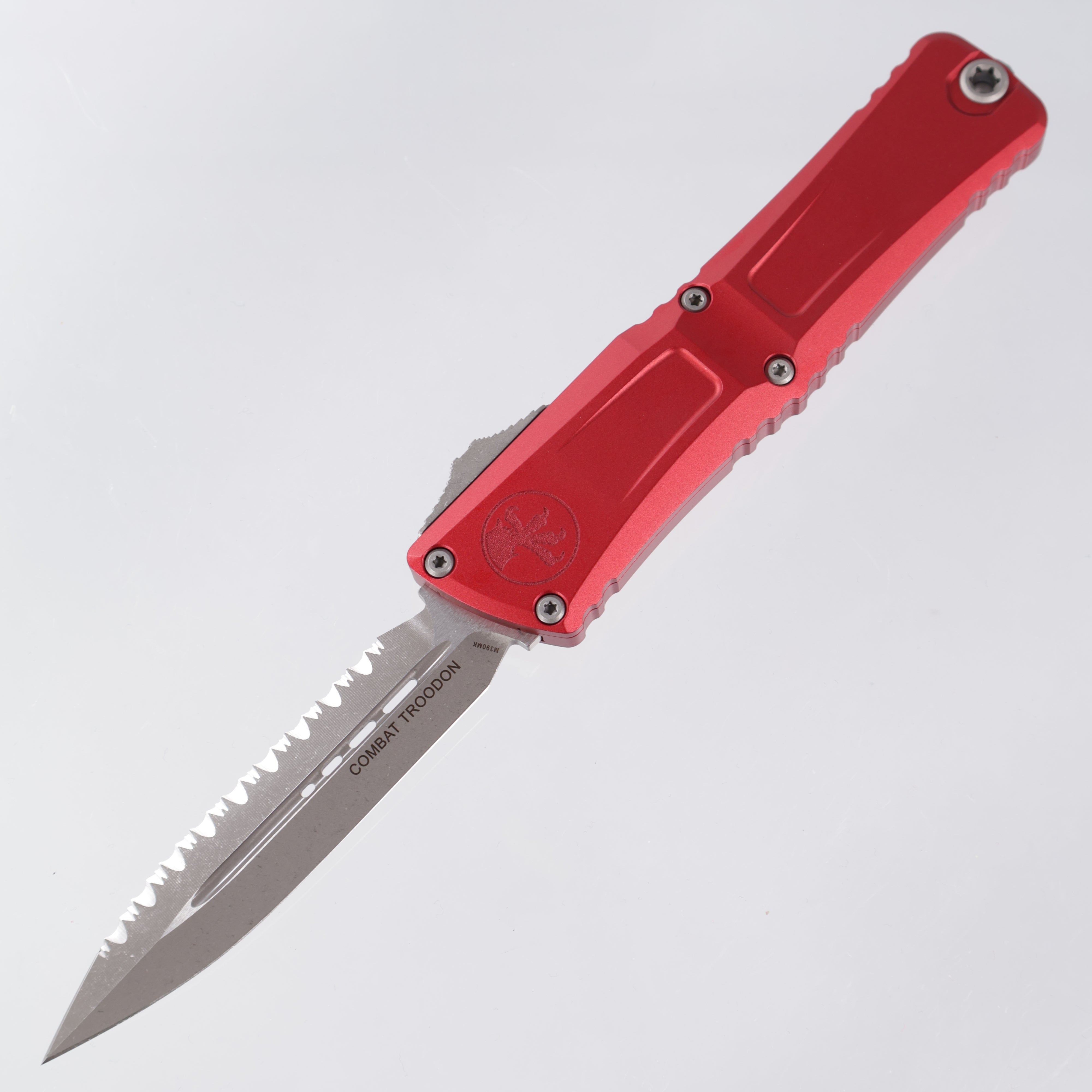 Microtech Combat Troodon Gen 3 - Double Edge Apocalyptic, Full Serrated M390MK - Red Aluminum - Gen III 1142-12 APRD