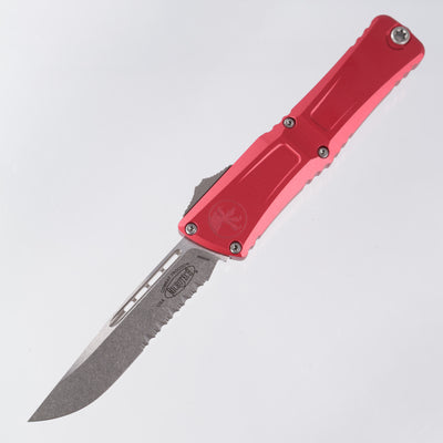 Microtech Combat Troodon Gen 3 - Stonewash Single Edge, Partial Serrate M390MK - Red Aluminum - Gen III 1143-11 RD