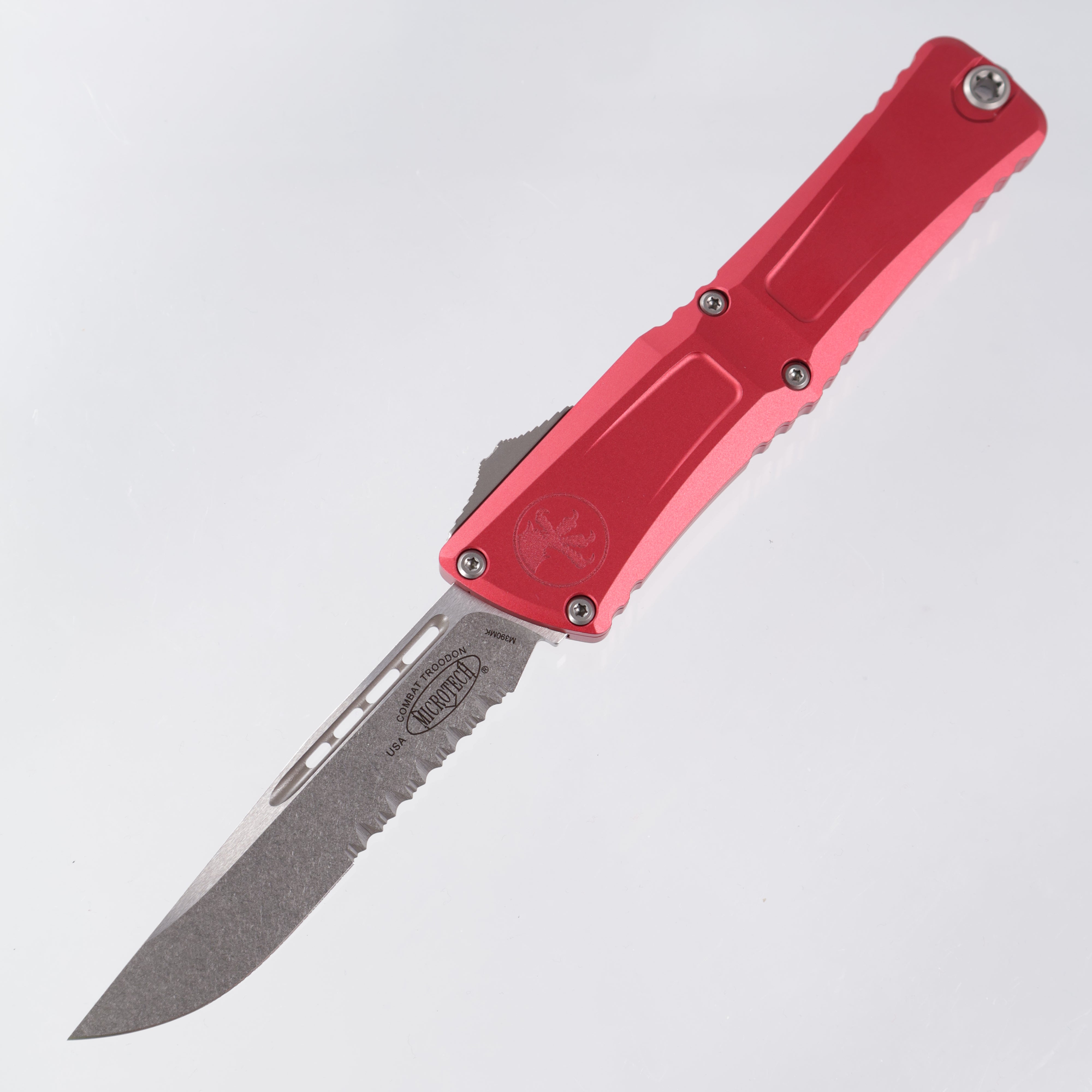 Microtech Combat Troodon Gen 3 - Stonewash Single Edge, Partial Serrate M390MK - Red Aluminum - Gen III 1143-11 RD