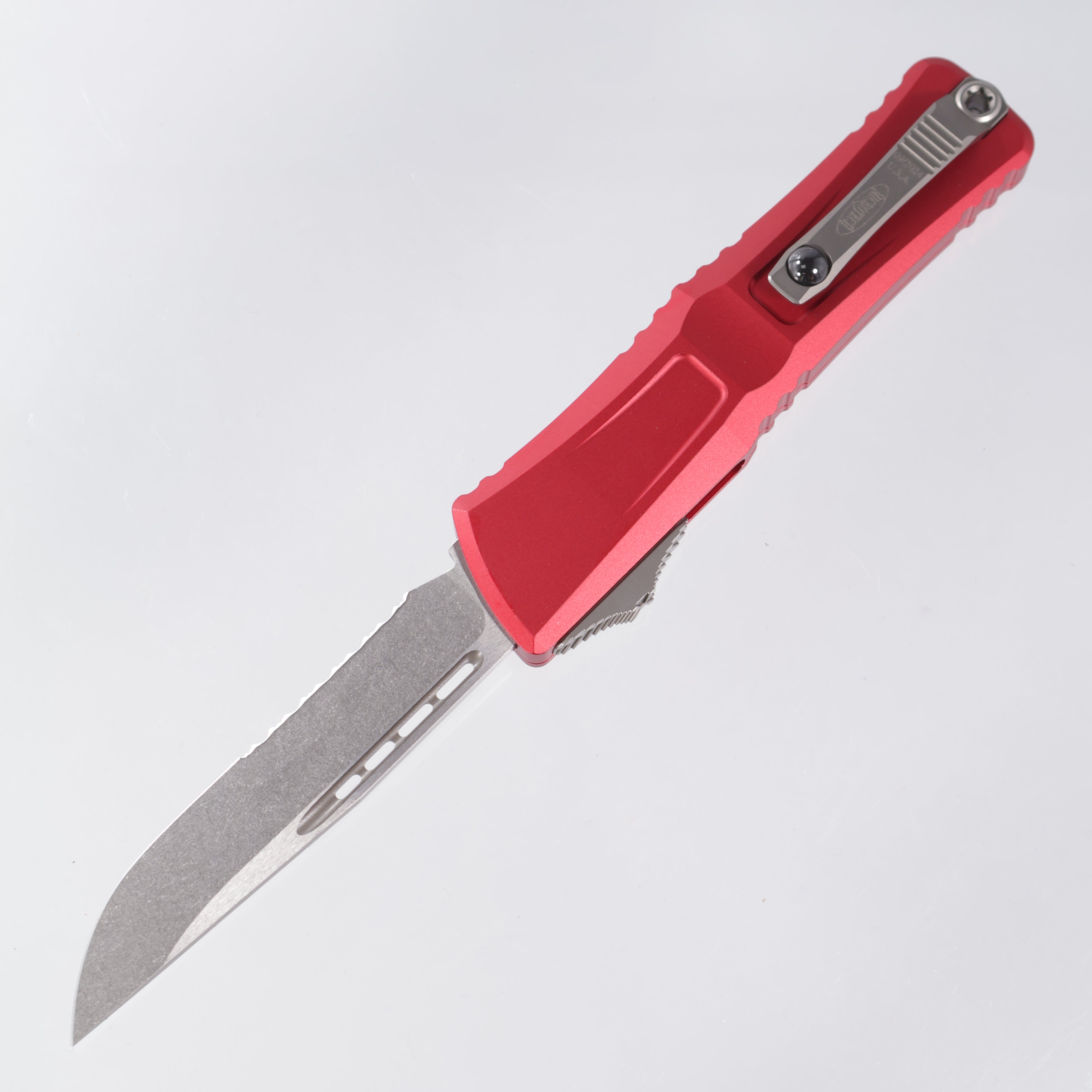 Microtech Combat Troodon Gen 3 - Stonewash Single Edge, Partial Serrate M390MK - Red Aluminum - Gen III 1143-11 RD