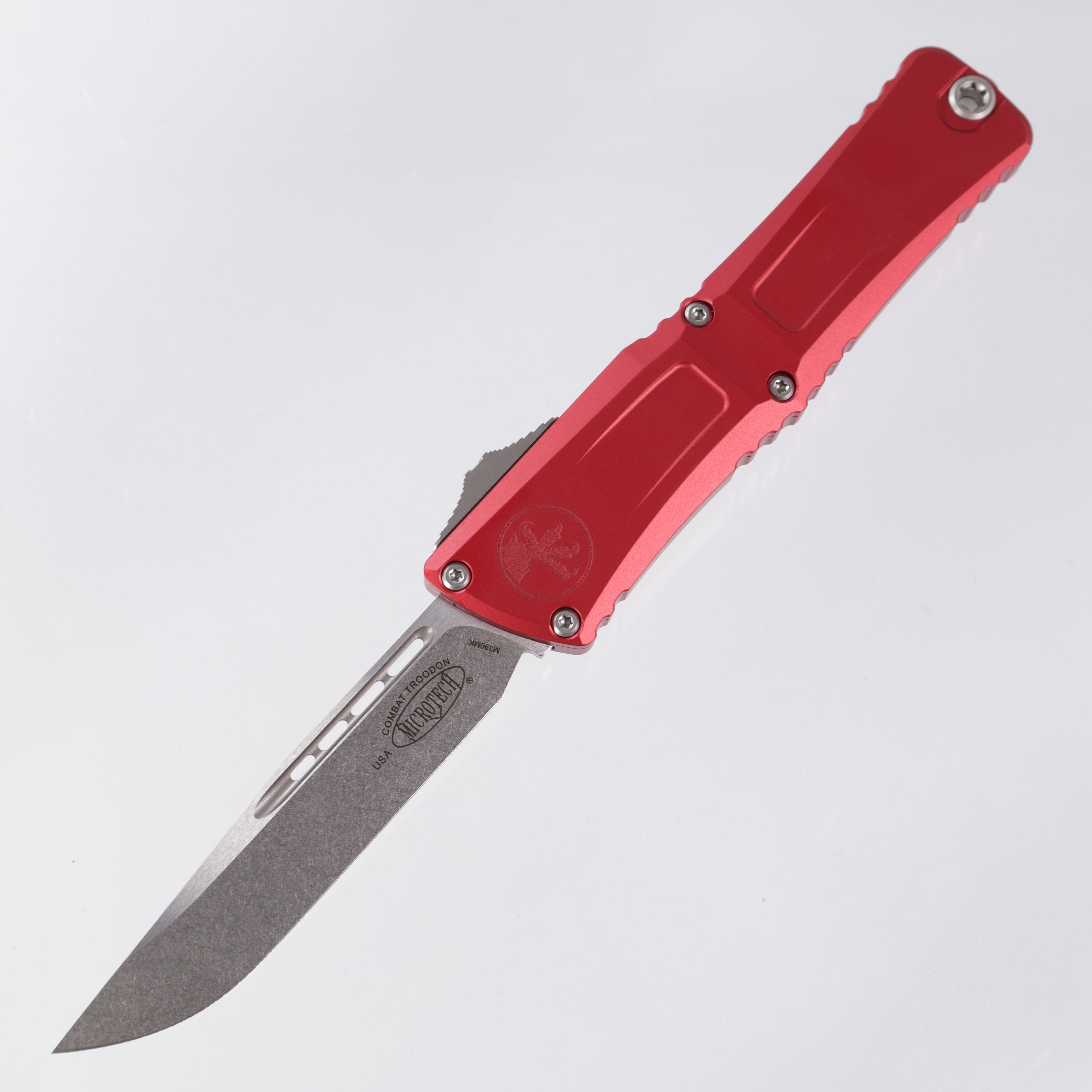 Microtech Combat Troodon Gen 3 - Stonewash Single Edge M390MK - Red Aluminum - Gen III 1143-10 RD