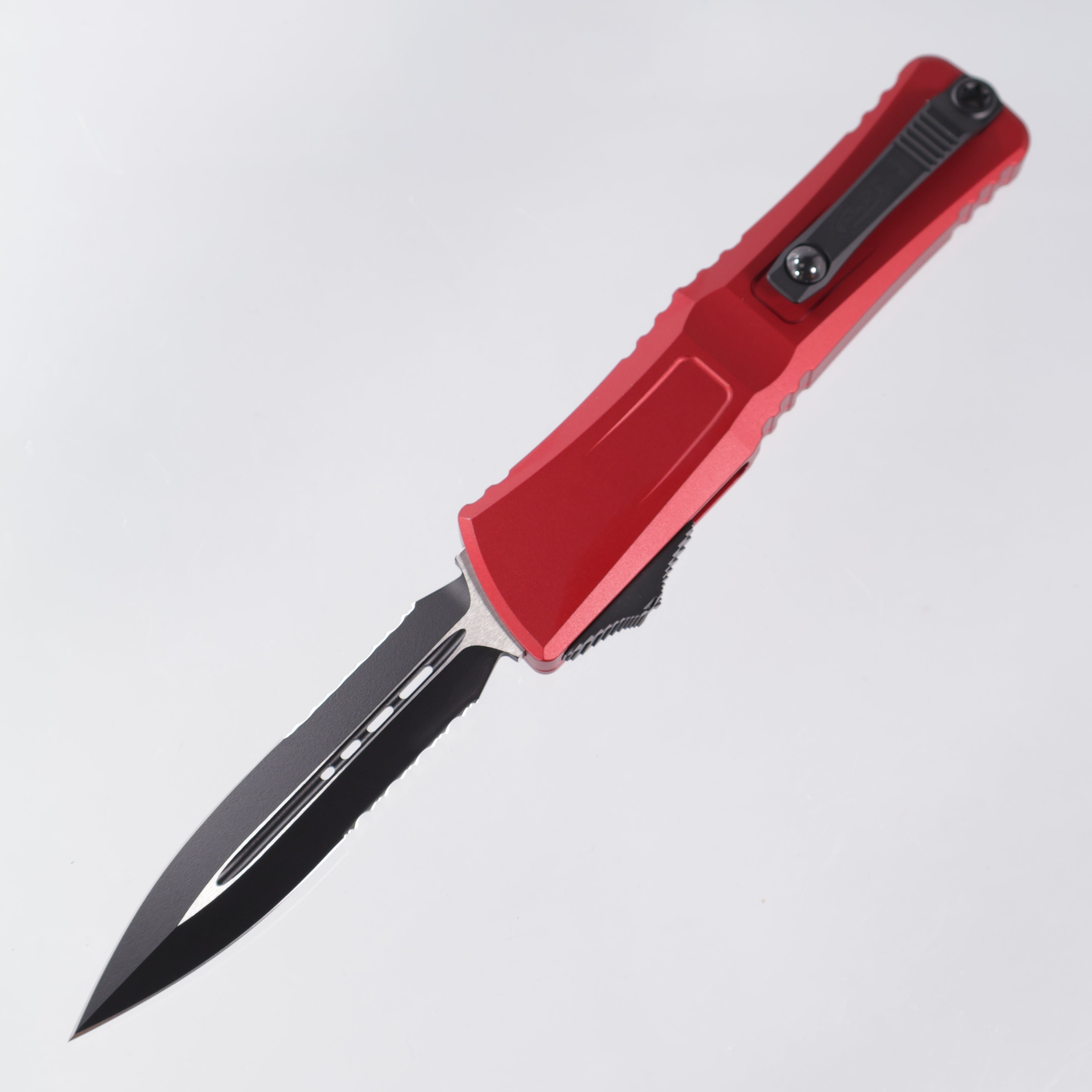 Microtech Combat Troodon Gen 3 - Black Double Edge, Partial Serrate M390MK - Red Aluminum - Gen III 1142-2 RD
