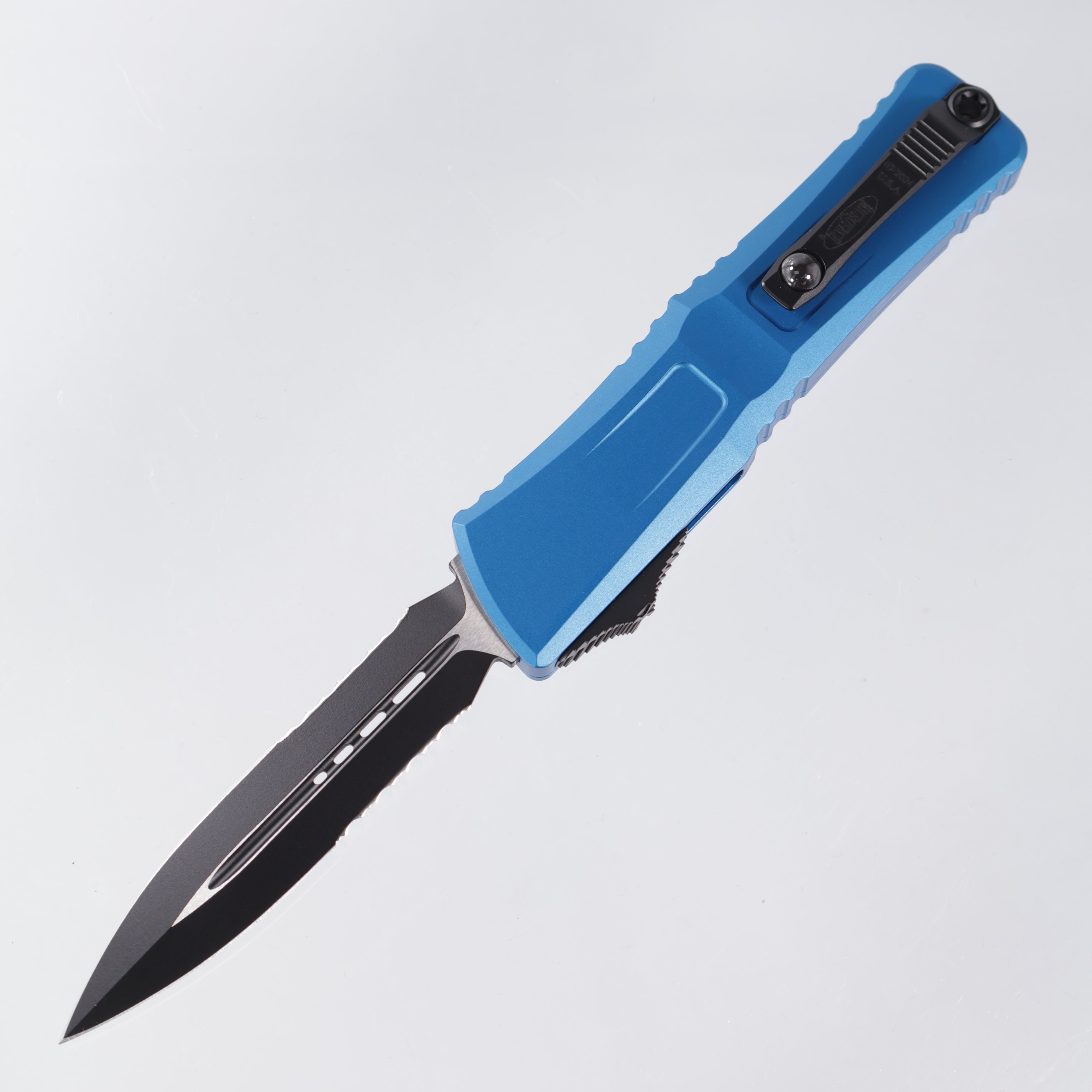 Microtech Combat Troodon Gen 3 - Black Double Edge, Partial Serrated M390MK - Blue Aluminum - Gen III 1142-2 BL