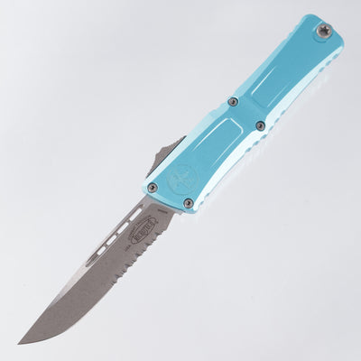 Microtech Combat Troodon Gen 3 - Single Edge Apocalyptic, Partial Serrate M390MK - Turquoise Aluminum - Gen III 1143-11 APTQ