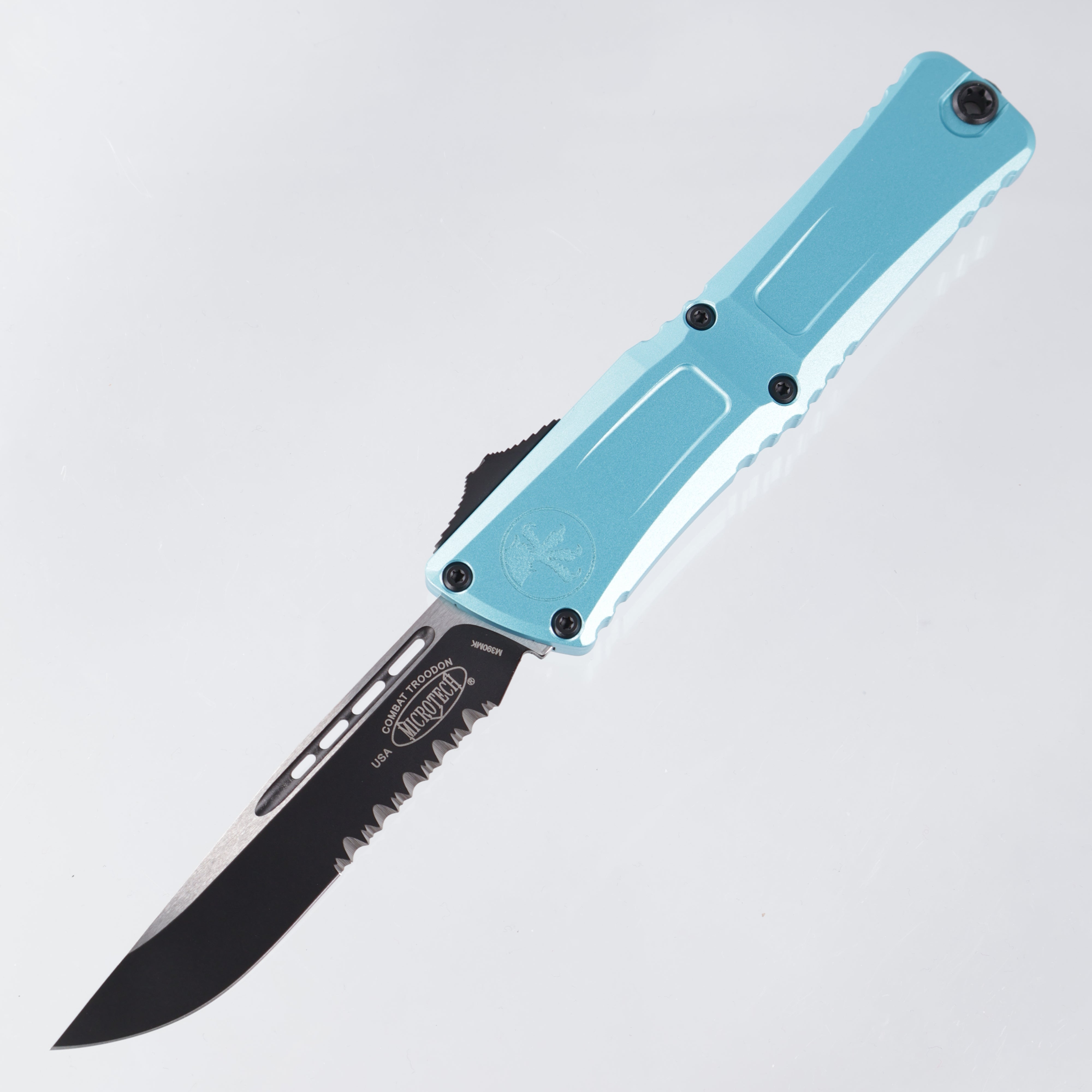 Microtech Combat Troodon Gen 3 - Single Edge Black, Partial Serrate M390MK - Turquoise Aluminum - Gen III 1143-2 TQ