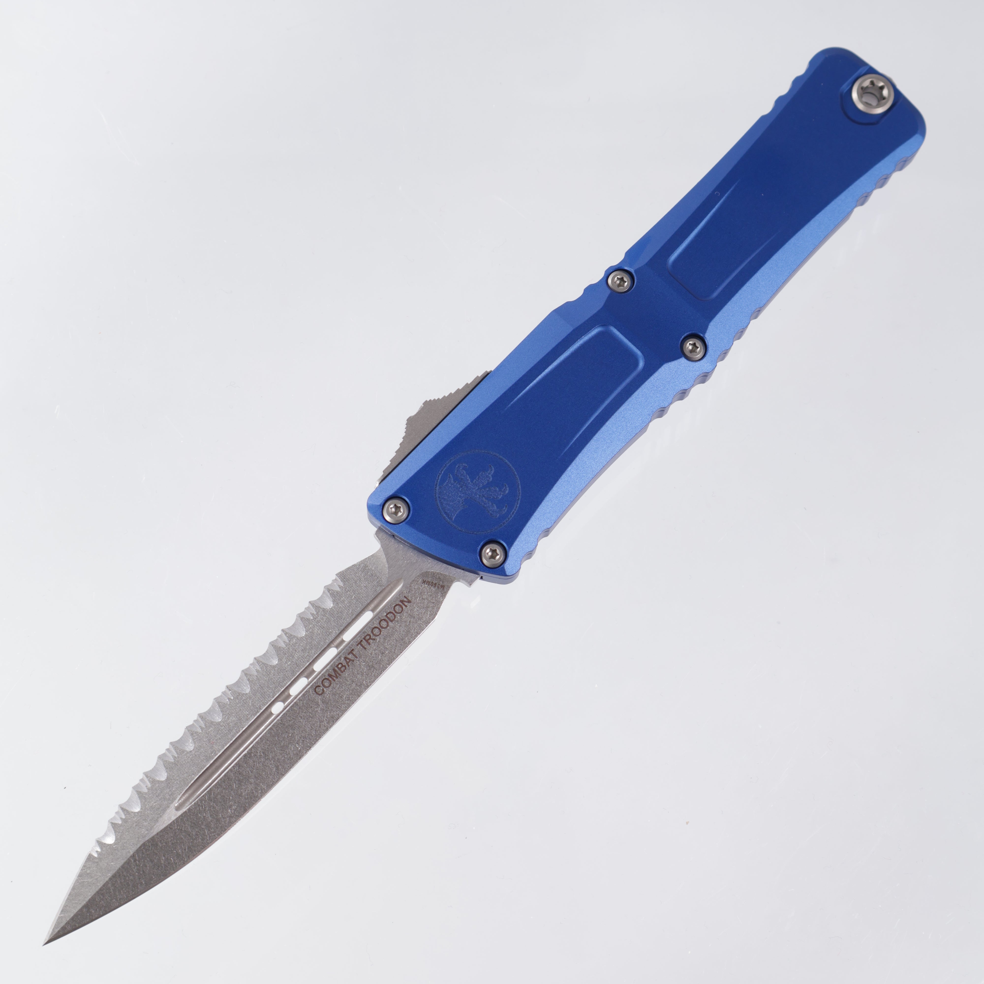 Microtech Combat Troodon Gen 3 - Double Edge Stonewash, Full Serrated M390MK - Navy Blue Aluminum - Gen III 1142-12 NA