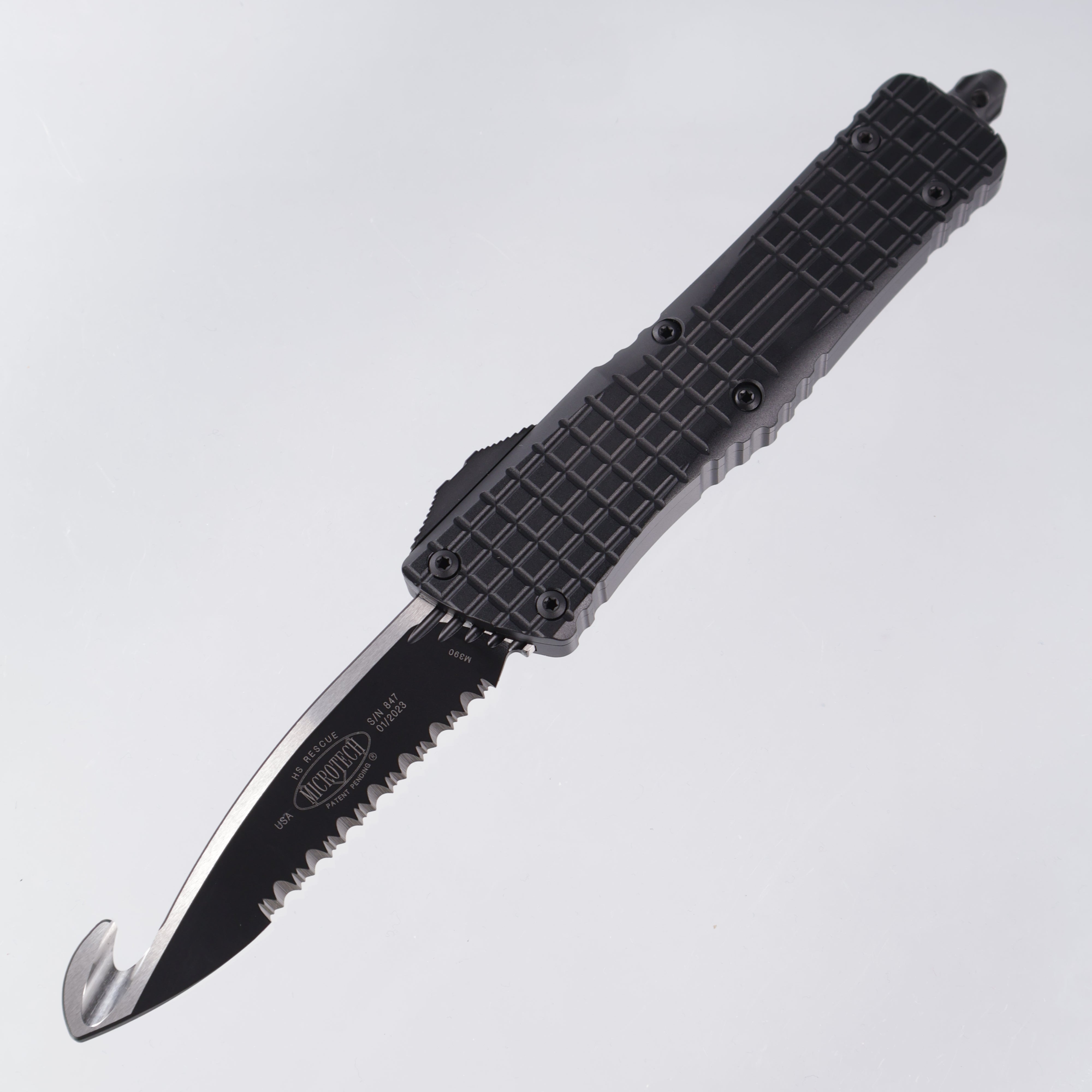 Microtech Combat Troodon HS Rescue - Black Frag Aluminum - Full Serrated M390 - 601-3 THS Rescue