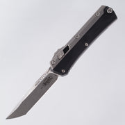 Microtech Glykon - Tanto Stonewash M390 - Black Aluminum w/ Titanium Overlay - Nickel Boron Internals - 185-10
