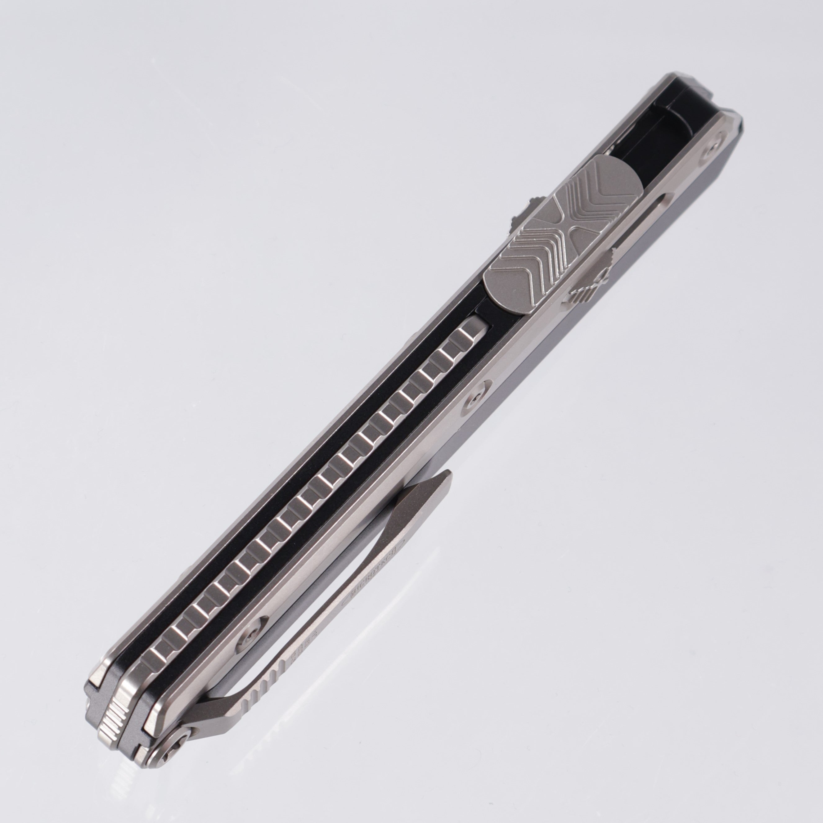 Microtech Glykon - Tanto Stonewash M390 - Black Aluminum w/ Titanium Overlay - Nickel Boron Internals - 185-10