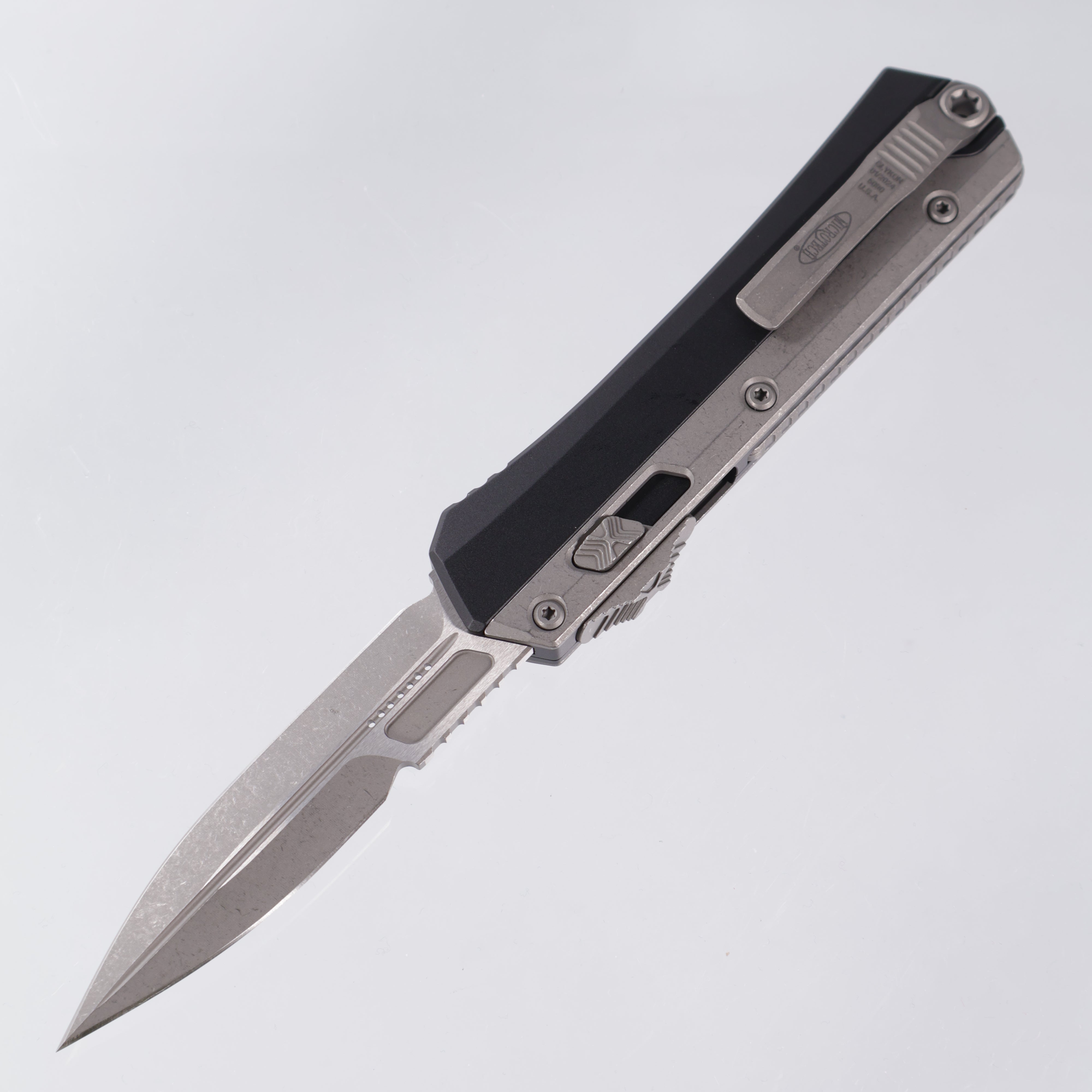 Microtech Glykon - Bayonet, Apocalyptic Standard M390 - Black Aluminum w/ Titanium Overlay - Nickel Boron Internals - 184-10 AP