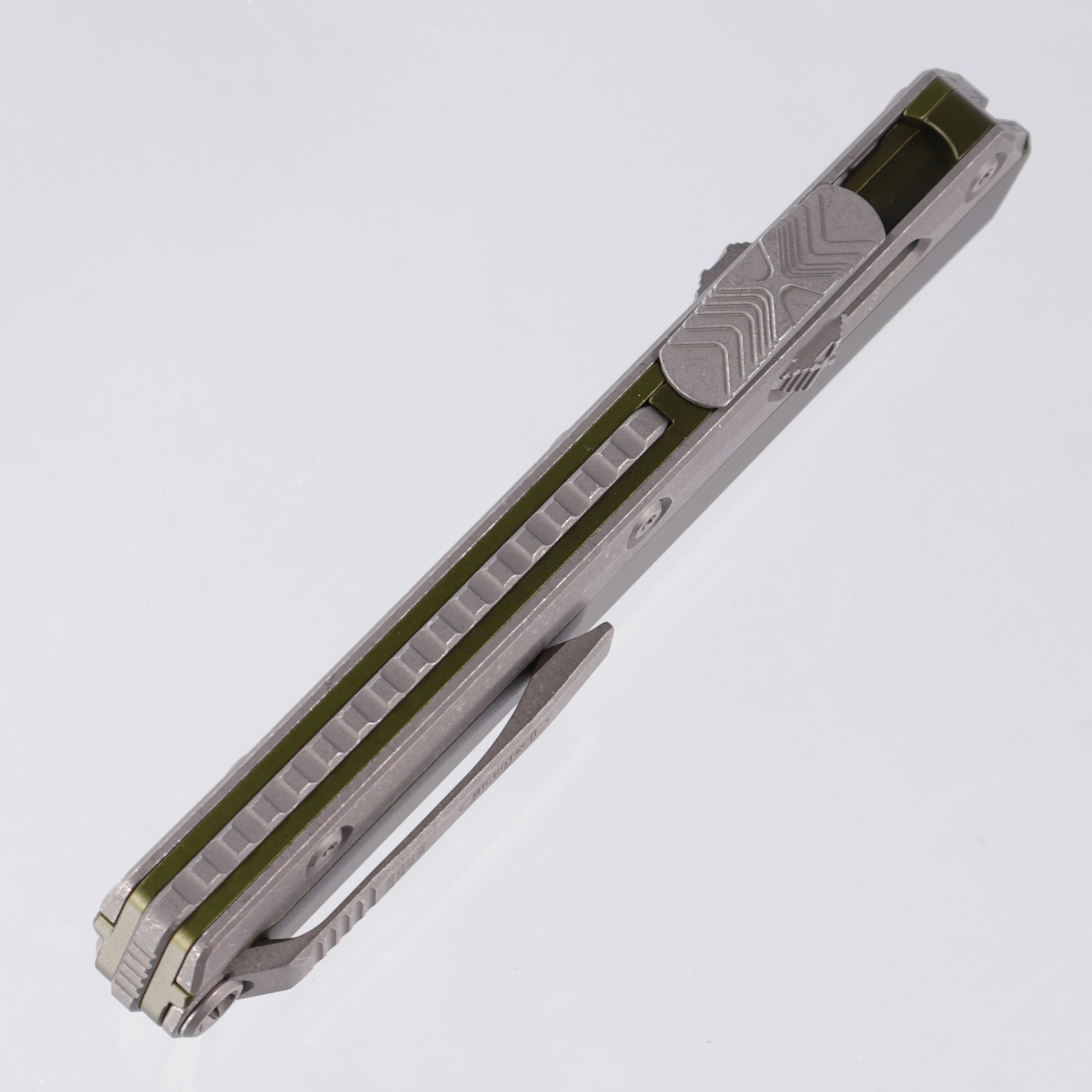 Microtech Glykon - Bayonet, Apocalyptic Standard M390 - OD Green Aluminum w/ Titanium Overlay - Nickel Boron Internals - 184-10 APOD