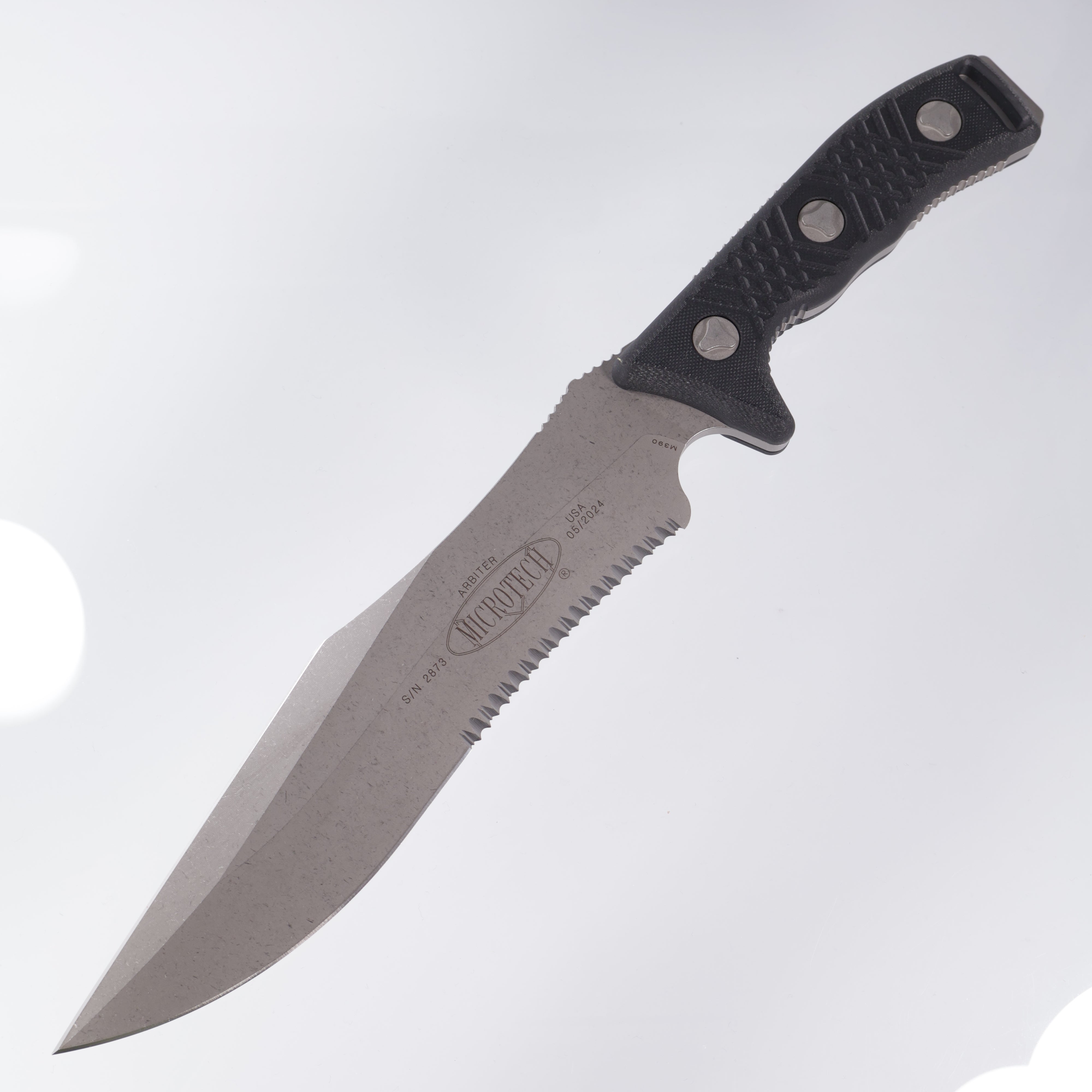 Microtech Arbiter - Apocalyptic Standard, Partial Serrate M390 - Milled G10 Handle - 104-11 AP