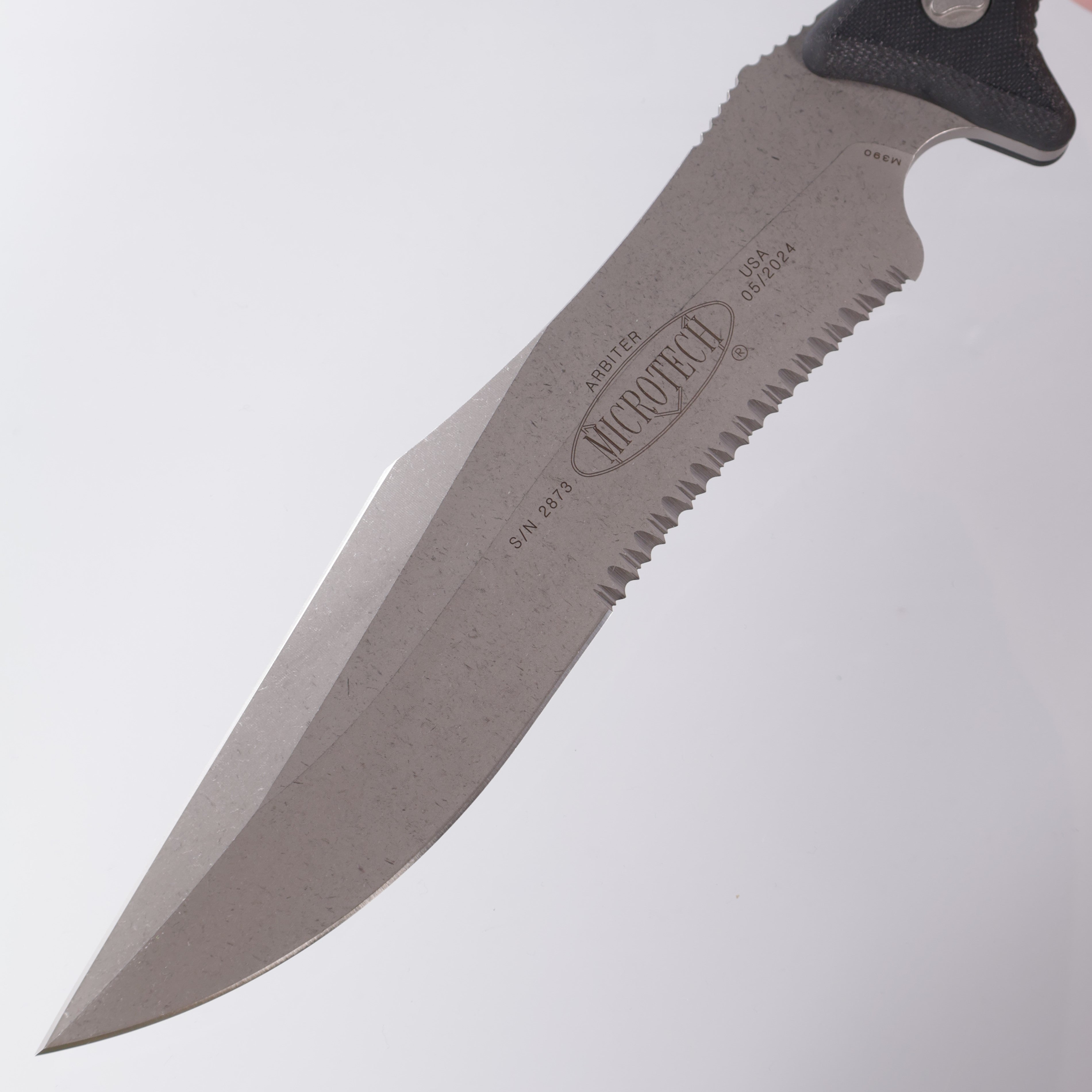Microtech Arbiter - Apocalyptic Standard, Partial Serrate M390 - Milled G10 Handle - 104-11 AP