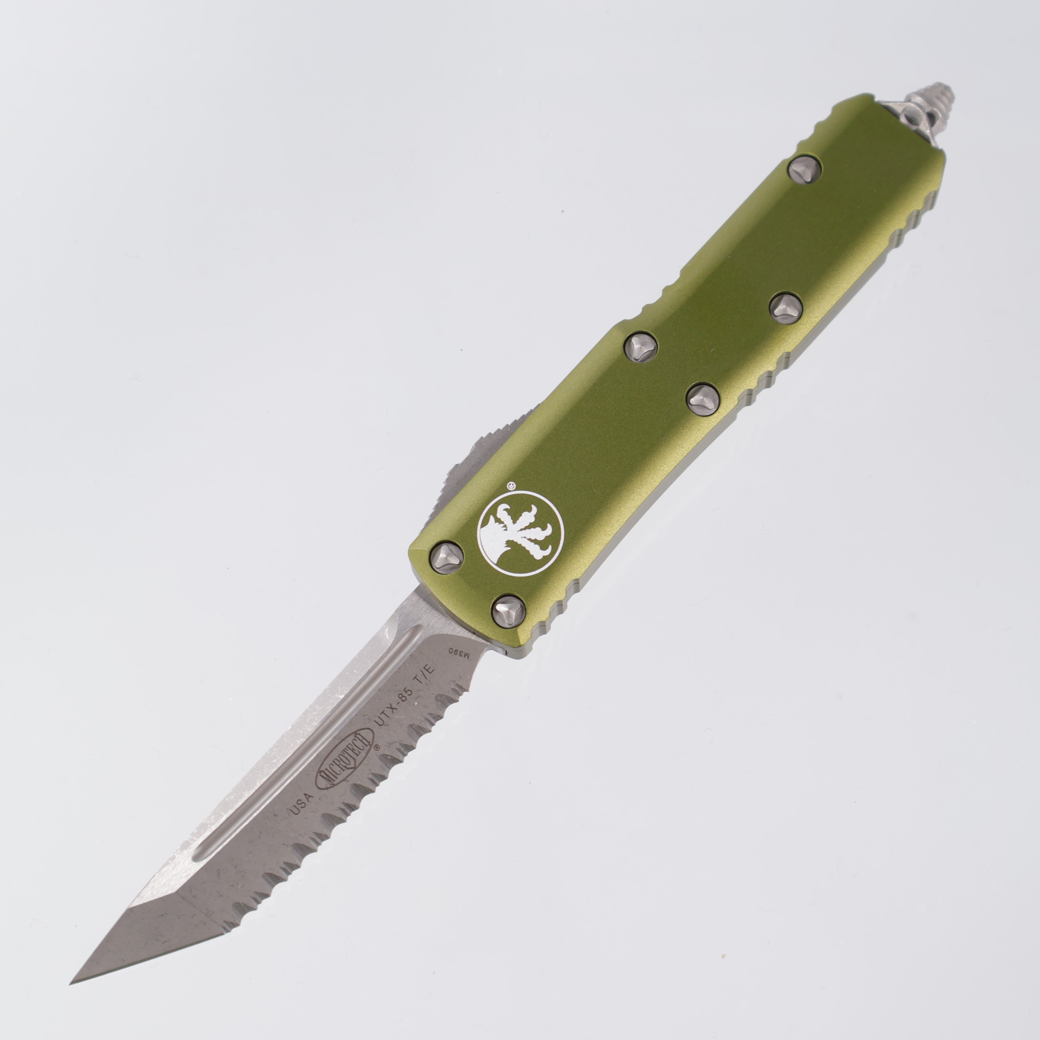 Microtech UTX-85 - Apocalyptic Full Serrate M390 - OD Green Aluminum - 233-12 APOD