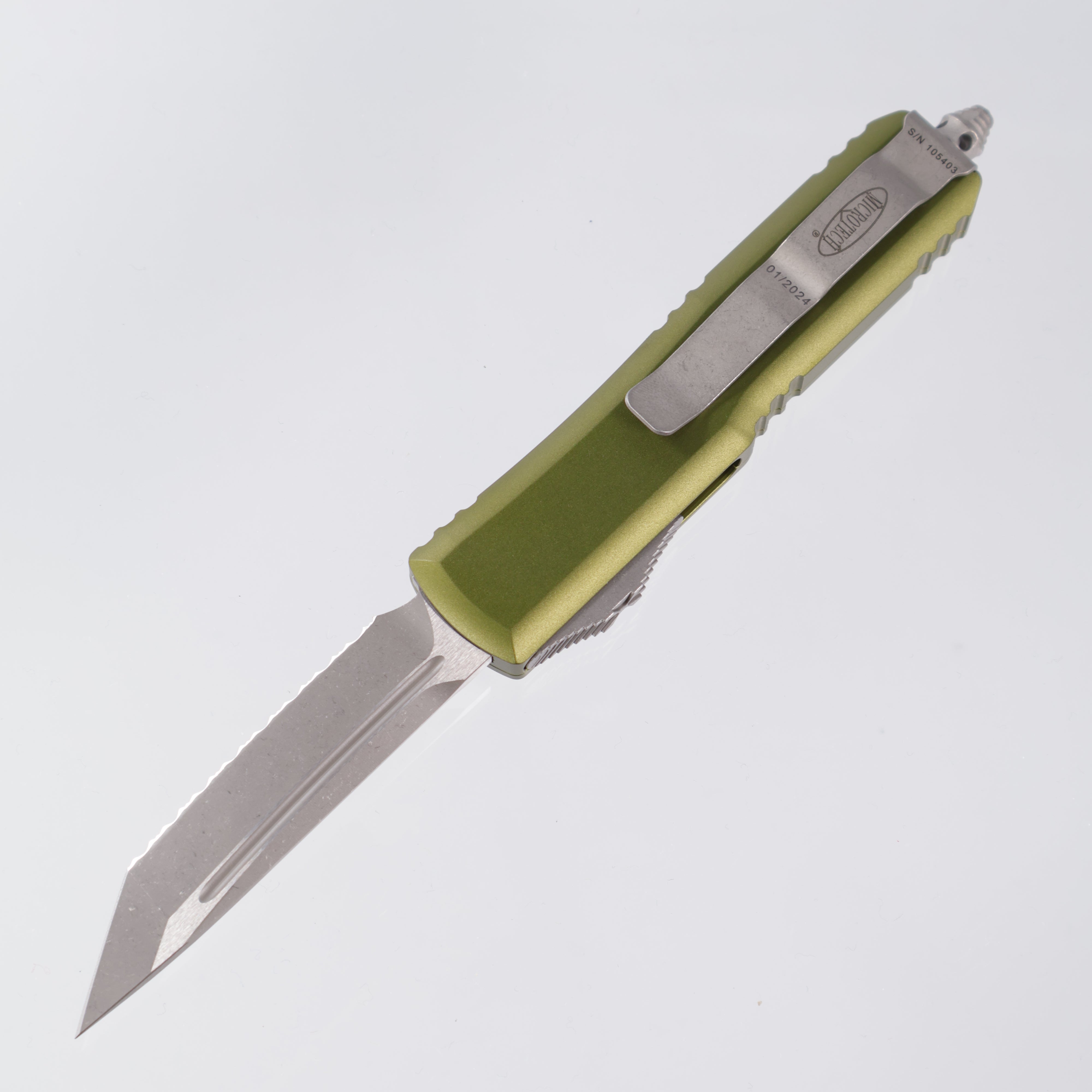 Microtech UTX-85 - Apocalyptic Full Serrate M390 - OD Green Aluminum - 233-12 APOD