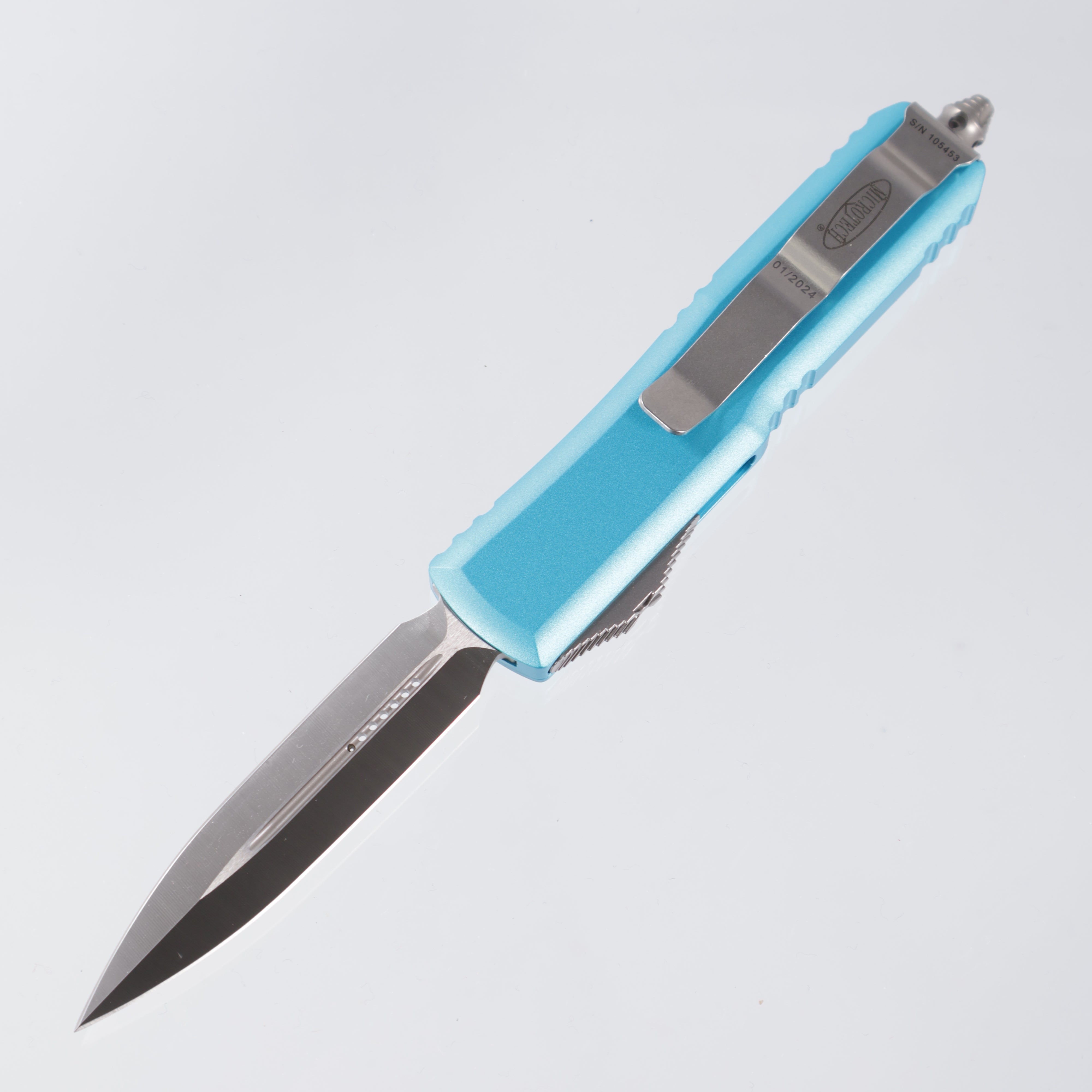 Microtech UTX-85 - Turquoise Aluminum - Satin Double Edge M390 - 232-4 TQ