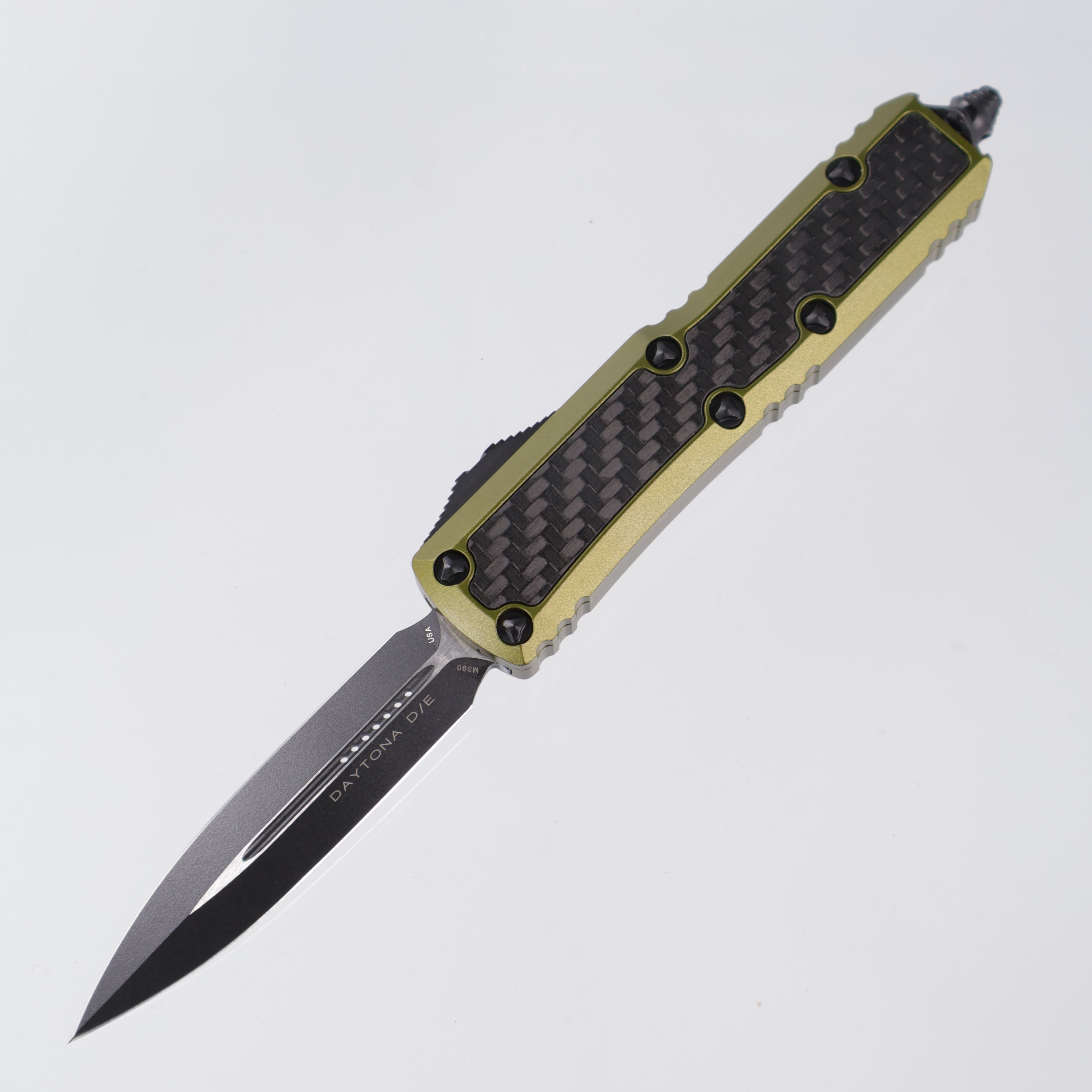 Microtech Daytona - Double Edge OD Green Aluminum w/ Carbon Fiber Inlays - Signature Series - 126-1 ODCFIS