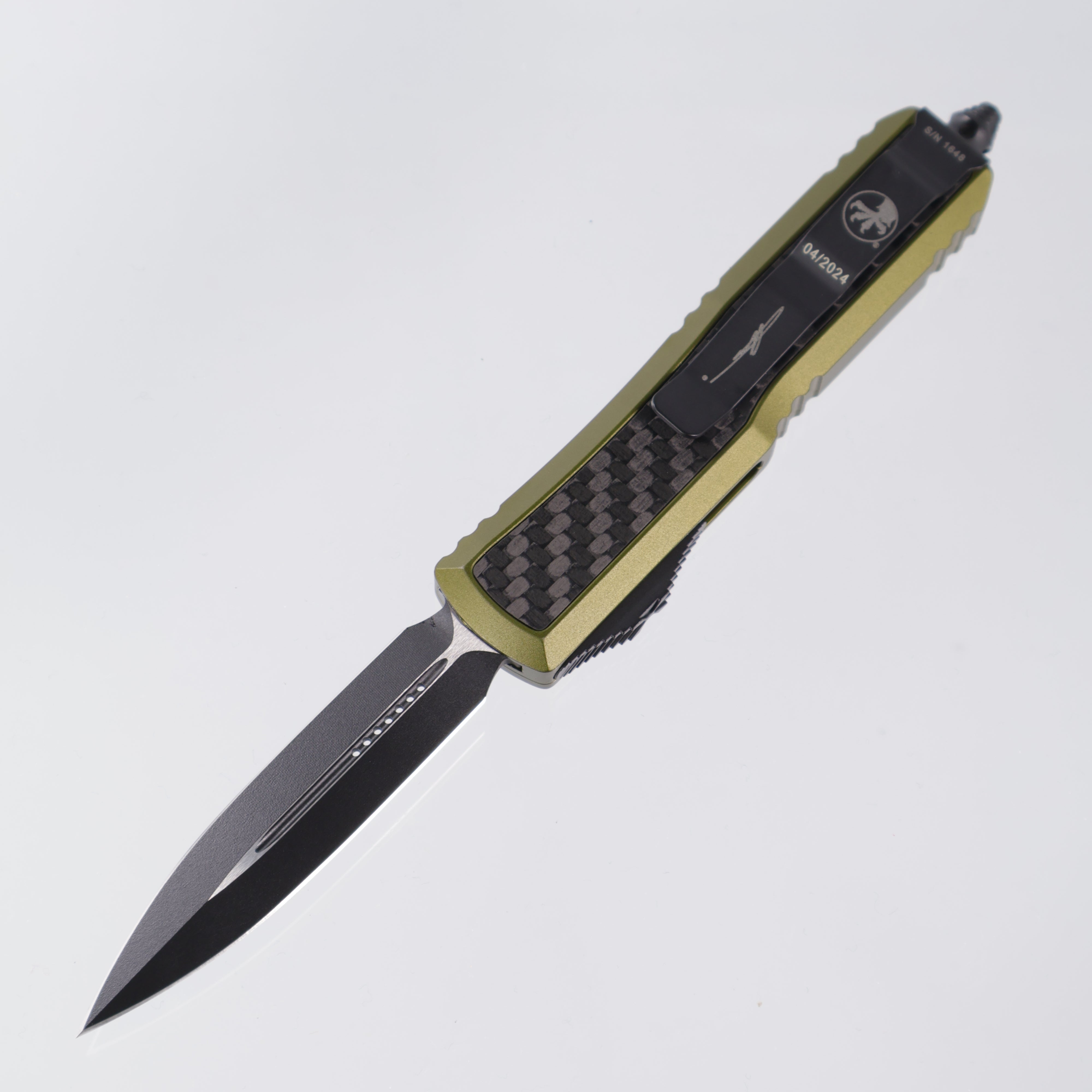 Microtech Daytona - Double Edge OD Green Aluminum w/ Carbon Fiber Inlays - Signature Series - 126-1 ODCFIS