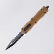 Microtech Dirac - Double Edge Black, Partial Serrate M390 - Tan Aluminum - 225-2 TA
