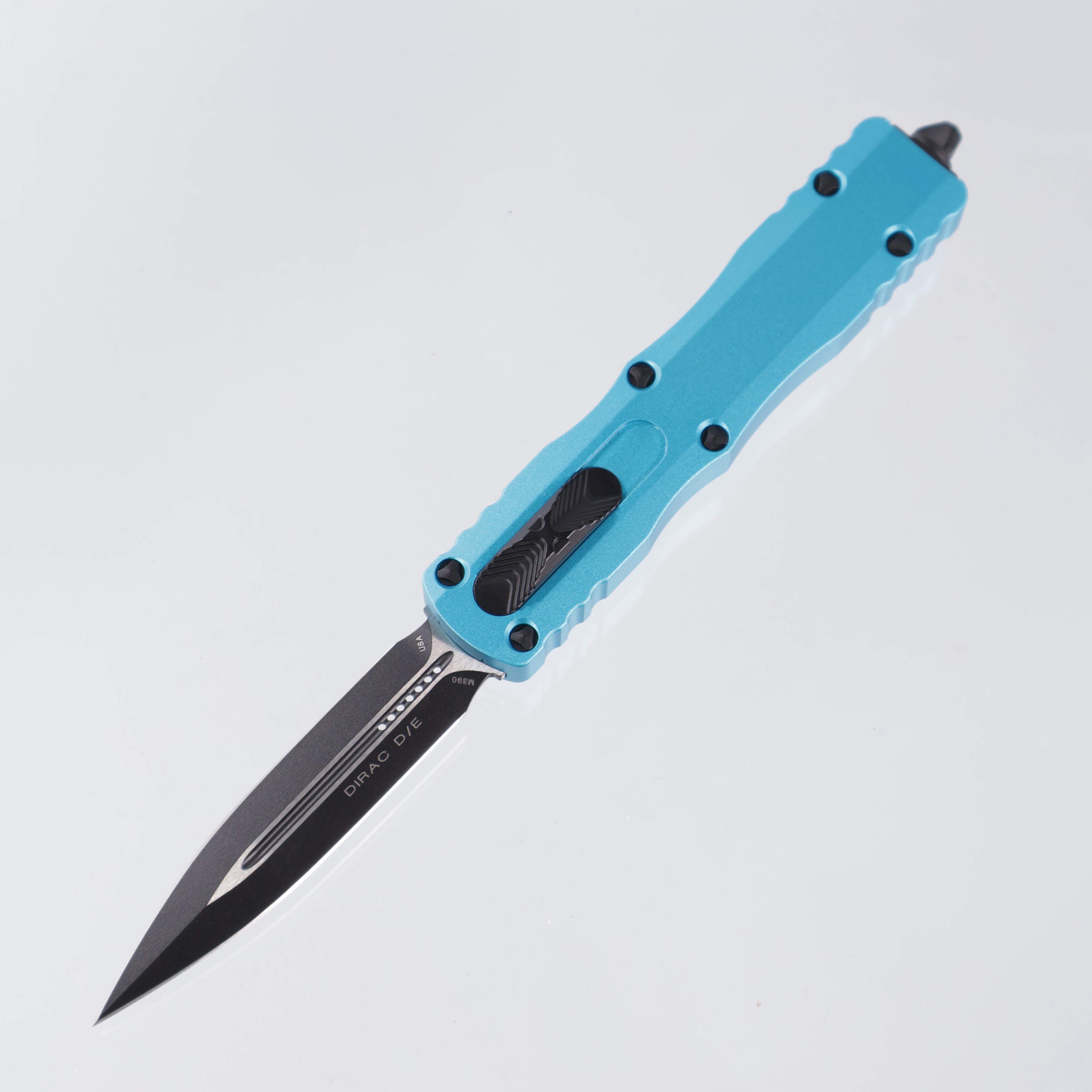 Microtech Dirac - Double Edge Black M390 - Turquoise Aluminum - 225-1 TQ