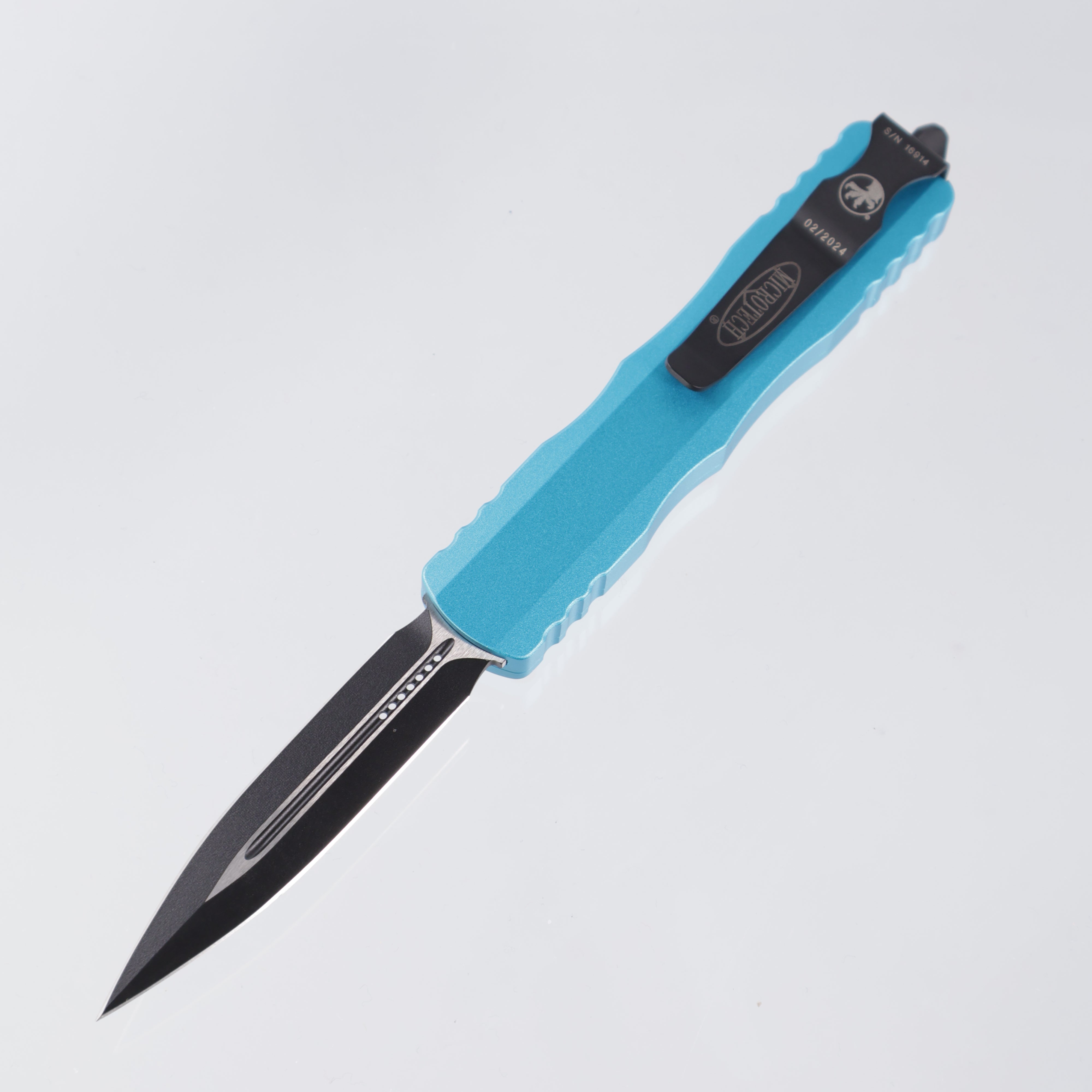 Microtech Dirac - Double Edge Black M390 - Turquoise Aluminum - 225-1 TQ