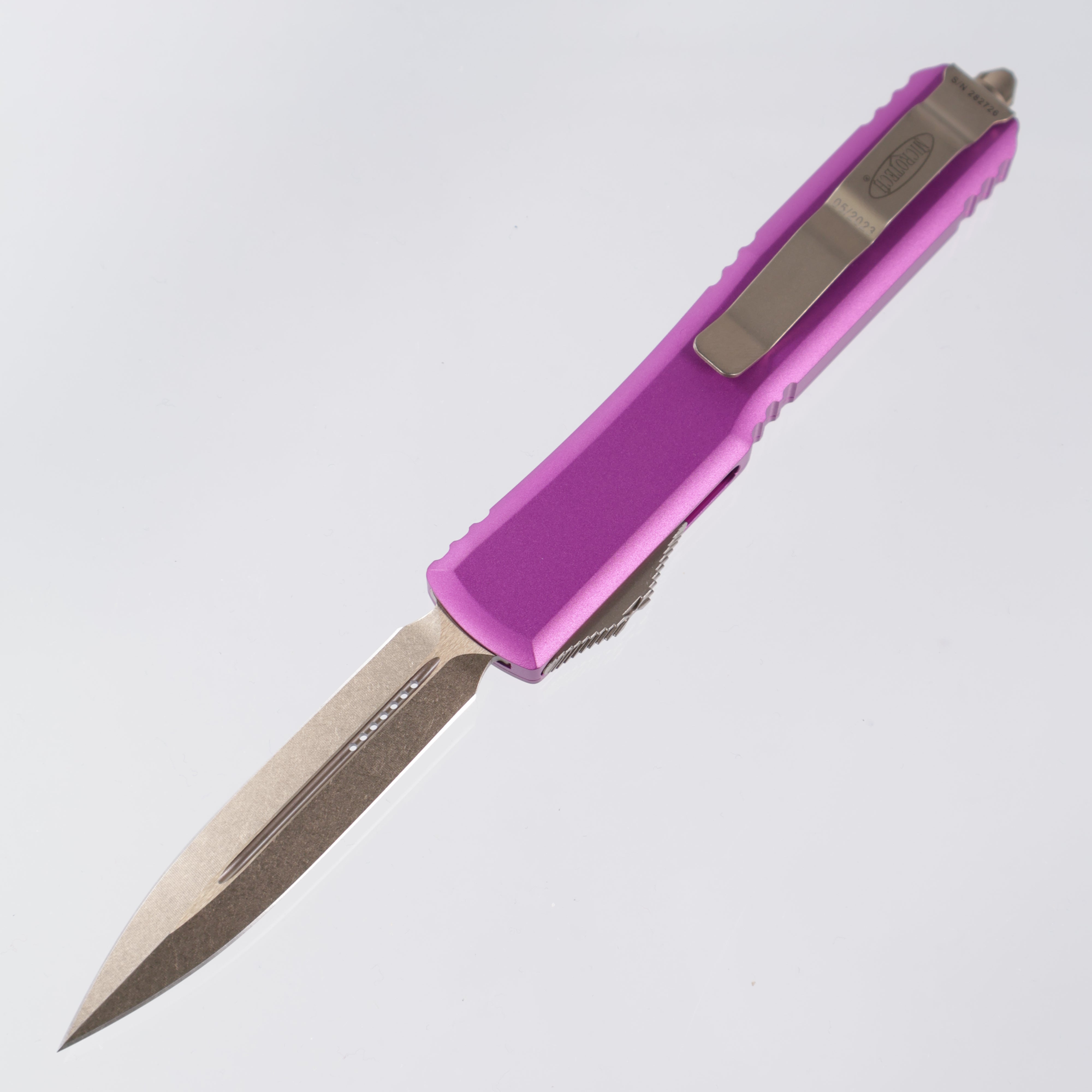 Microtech Ultratech - Bronze Stonewash, Double Edge M390 - Violet Aluminum - 122-13 VI