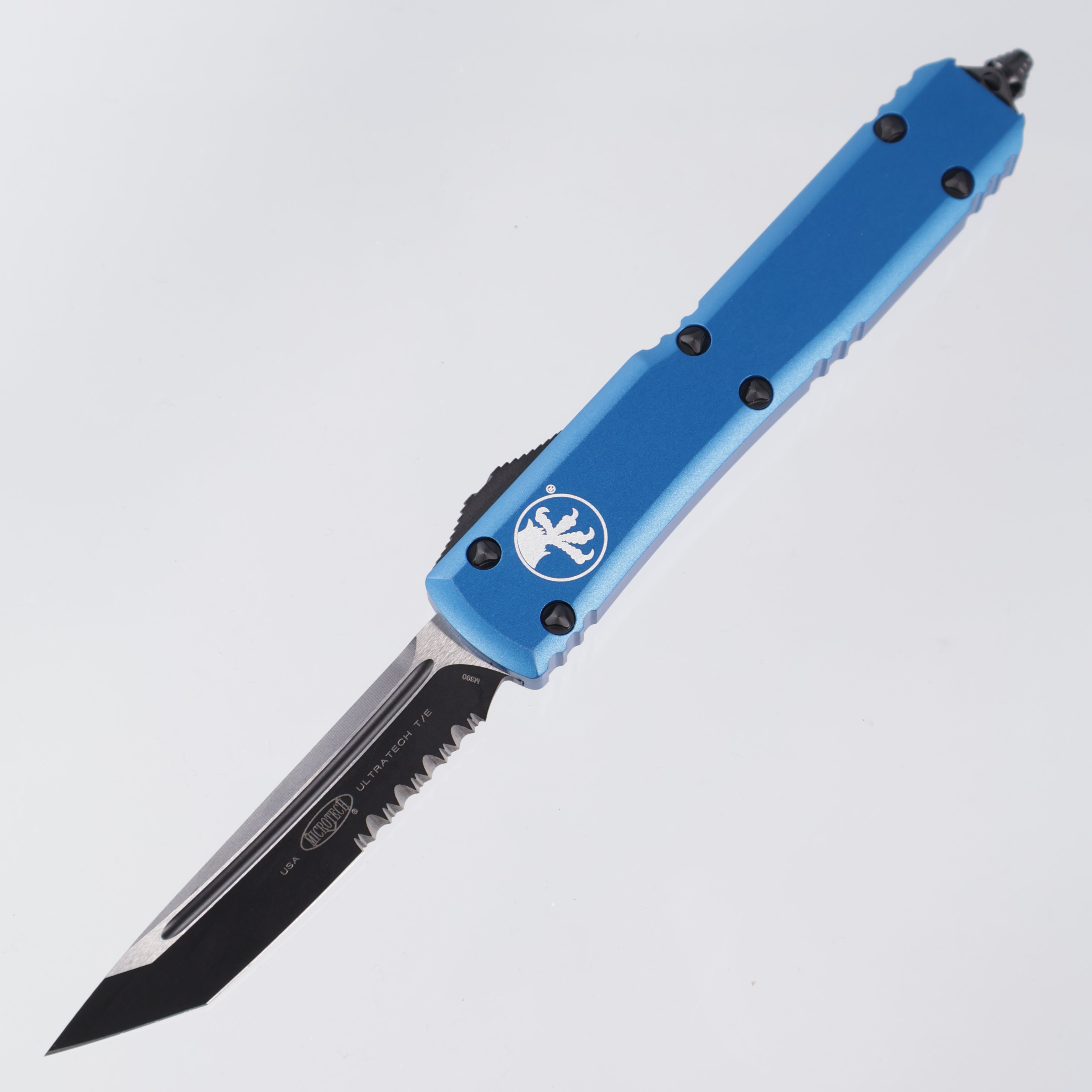 Microtech Ultratech - Black Tanto, Partial Serrate M390 - Blue Aluminum - 123-2 BL