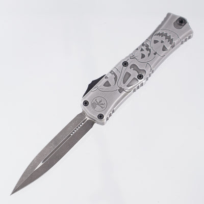 Microtech Hera 2 Mini - Halloween Jack-o'-Lantern Brushed Metal - Apocalyptic Double Edge M390MK - Signature Series - Hera II Mini 1702M-1 BMHWJLS