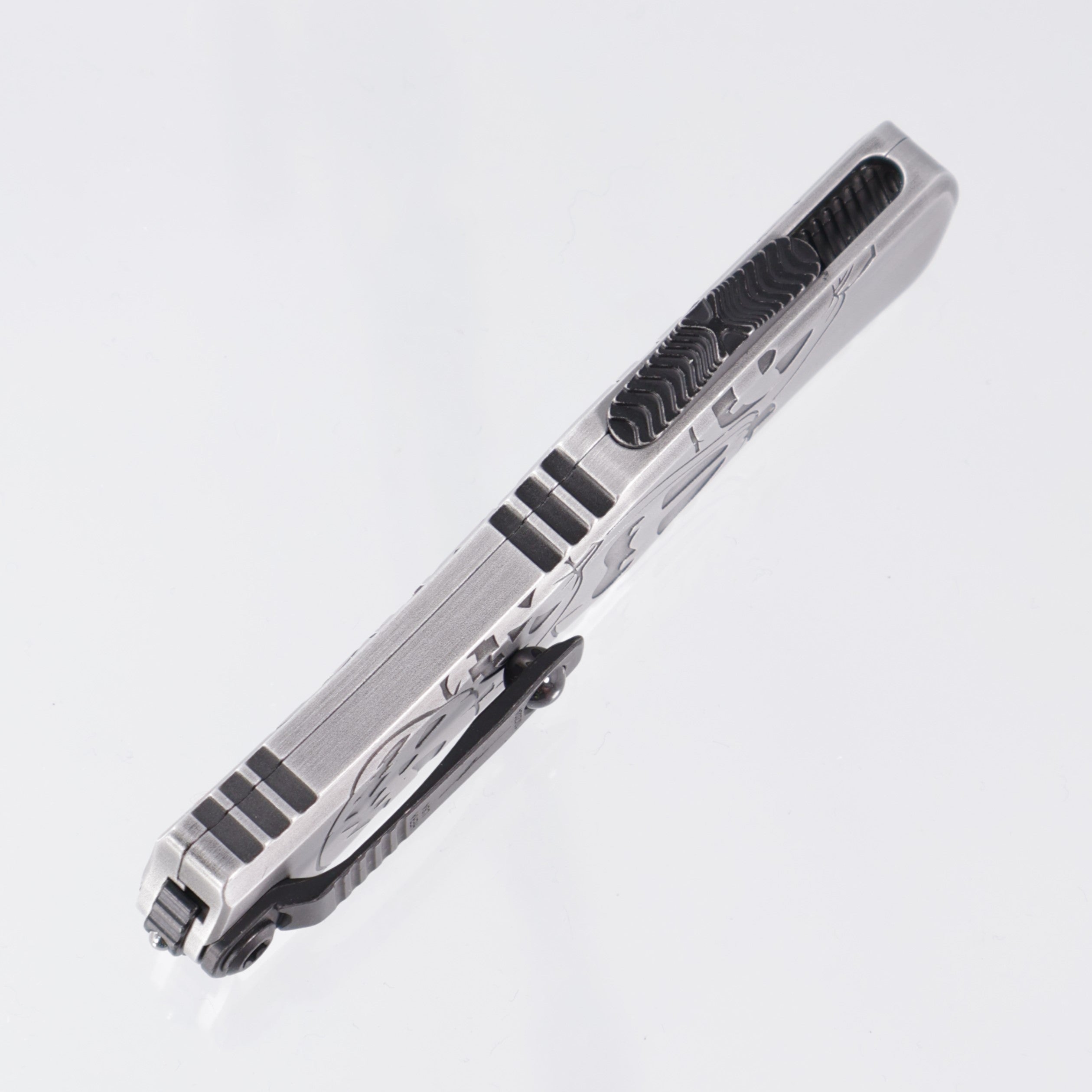 Microtech Hera 2 Mini - Halloween Jack-o'-Lantern Brushed Metal - Apocalyptic Double Edge M390MK - Signature Series - Hera II Mini 1702M-1 BMHWJLS